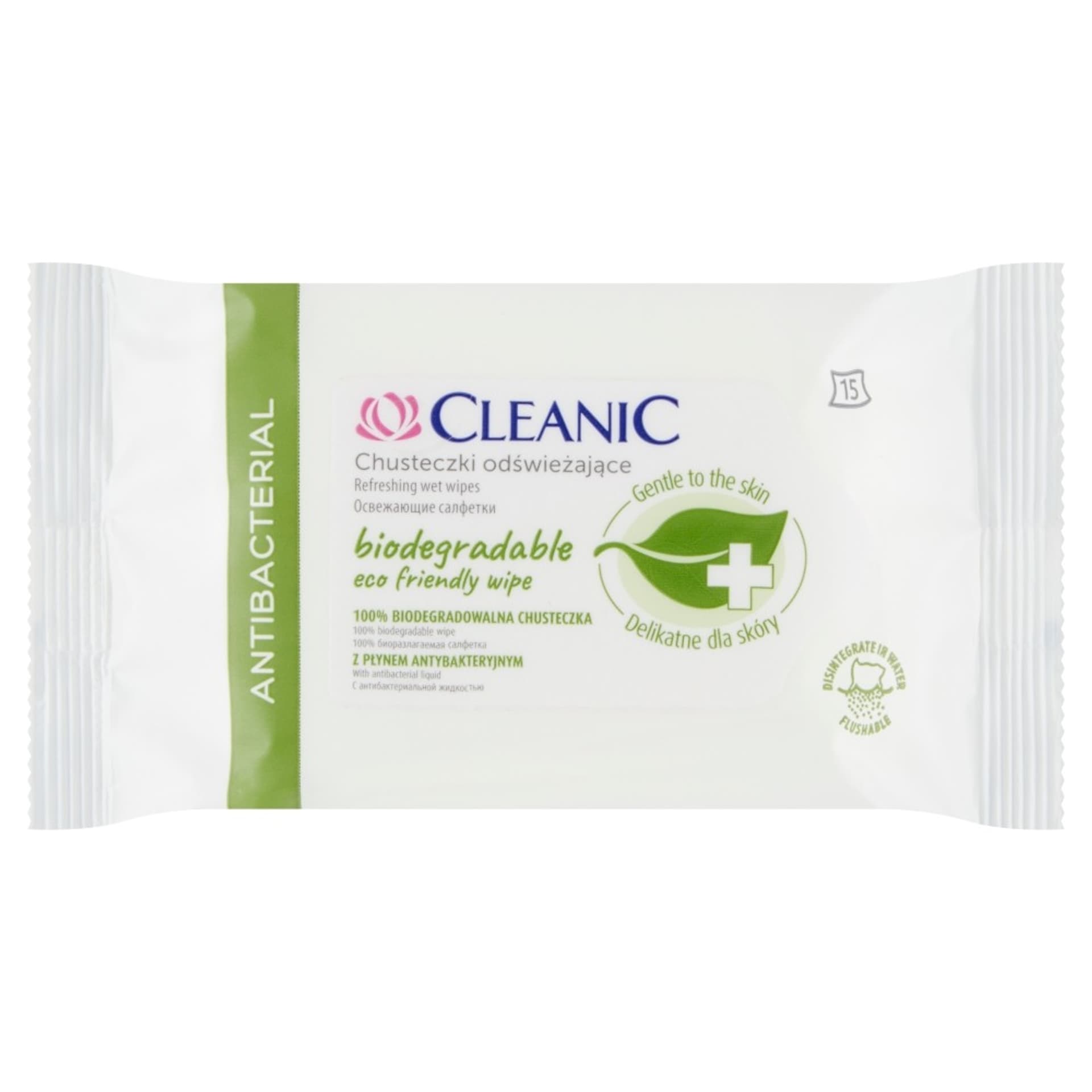 

Cleanic Chusteczki odświeżające Antibacterial - biodegradowalne 1op.-15szt
