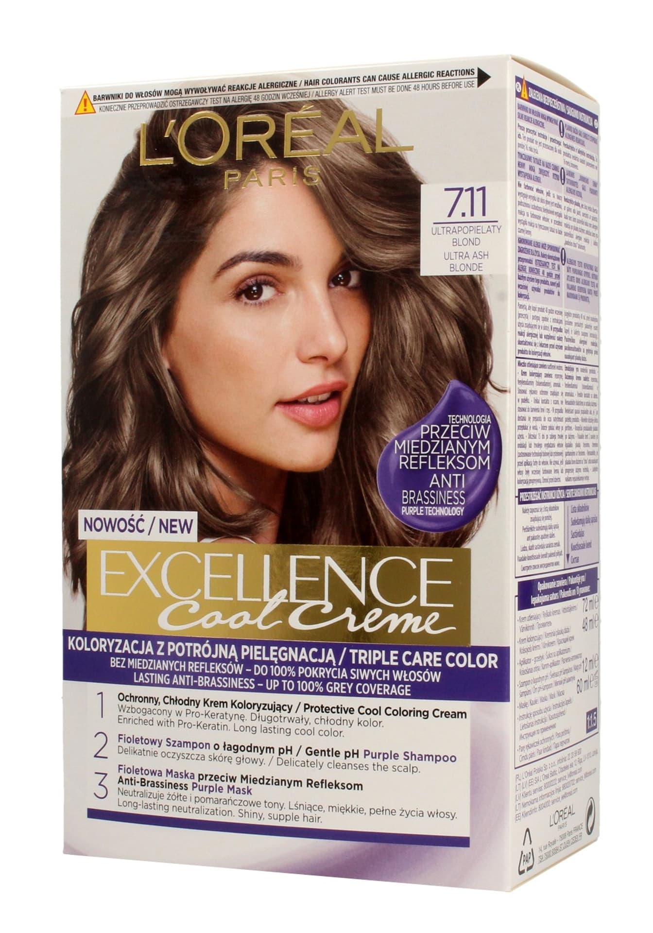 

Loreal Excellence Cool Creme Krem koloryzujący 7.11 Ultra Popielaty Blond 1op.