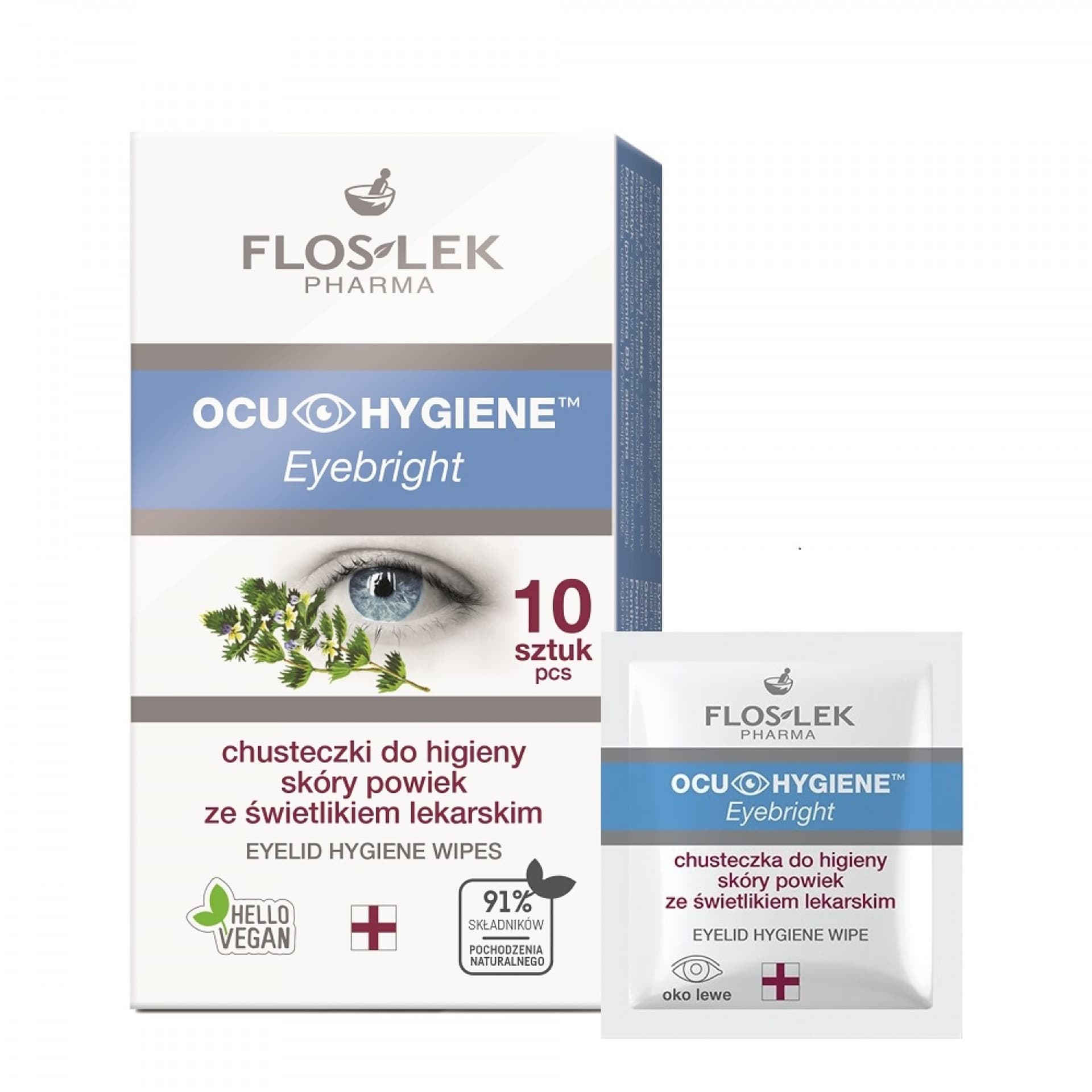 

Floslek Pharma Ocu Hygiene Eyebright Chusteczki do higieny skóry powiek ze świetlikiem 1op.-10szt