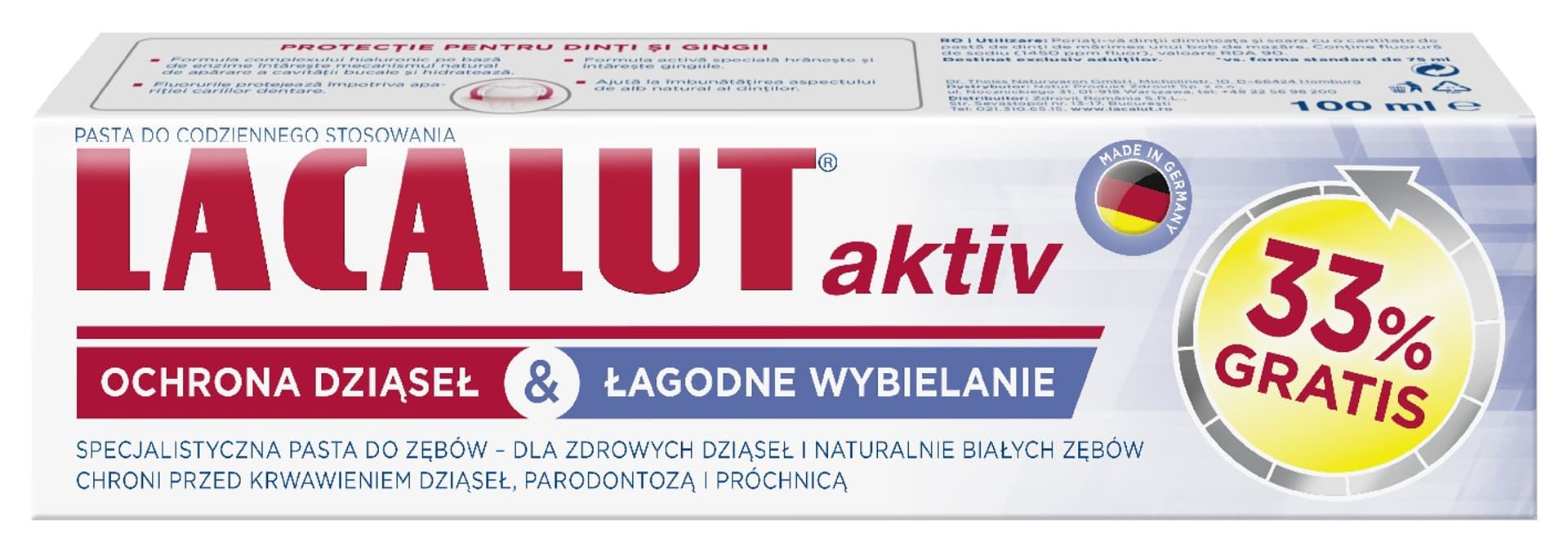 

Lacalut Pasta do zębów - ochrona dziąseł & aktywne wybielanie (+33%) 100ml