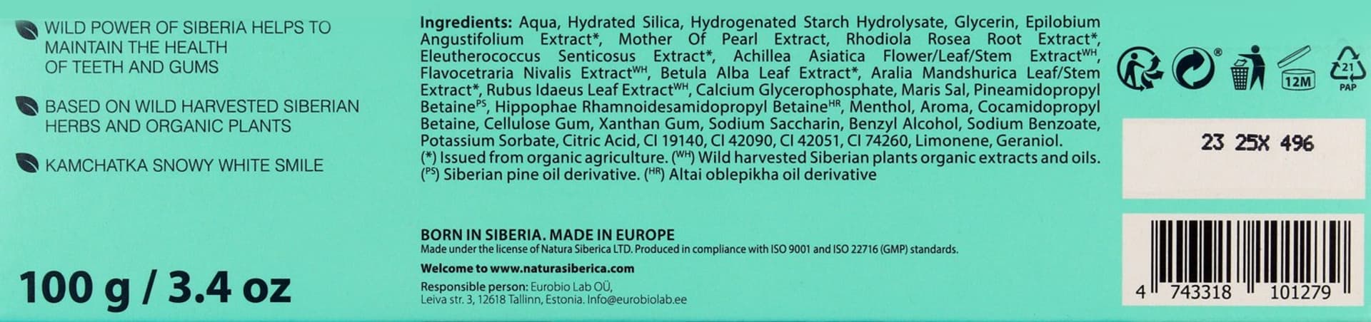 

Siberica Natura Pasta do zębów wzmacniająca szkliwo Kamchatkan Minerals 100ml
