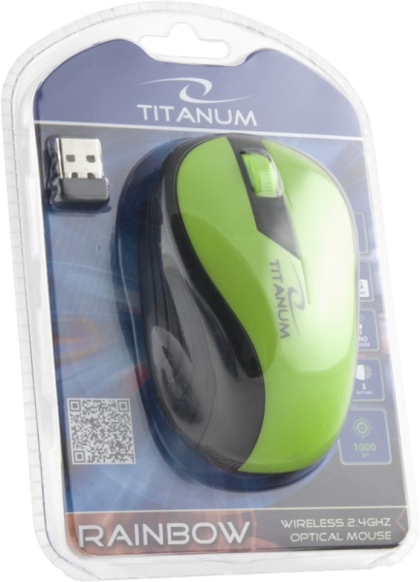 

TM114G Mysz bezprzewodowa 2.4GHz 3D optyczna USB Rainbow zielona