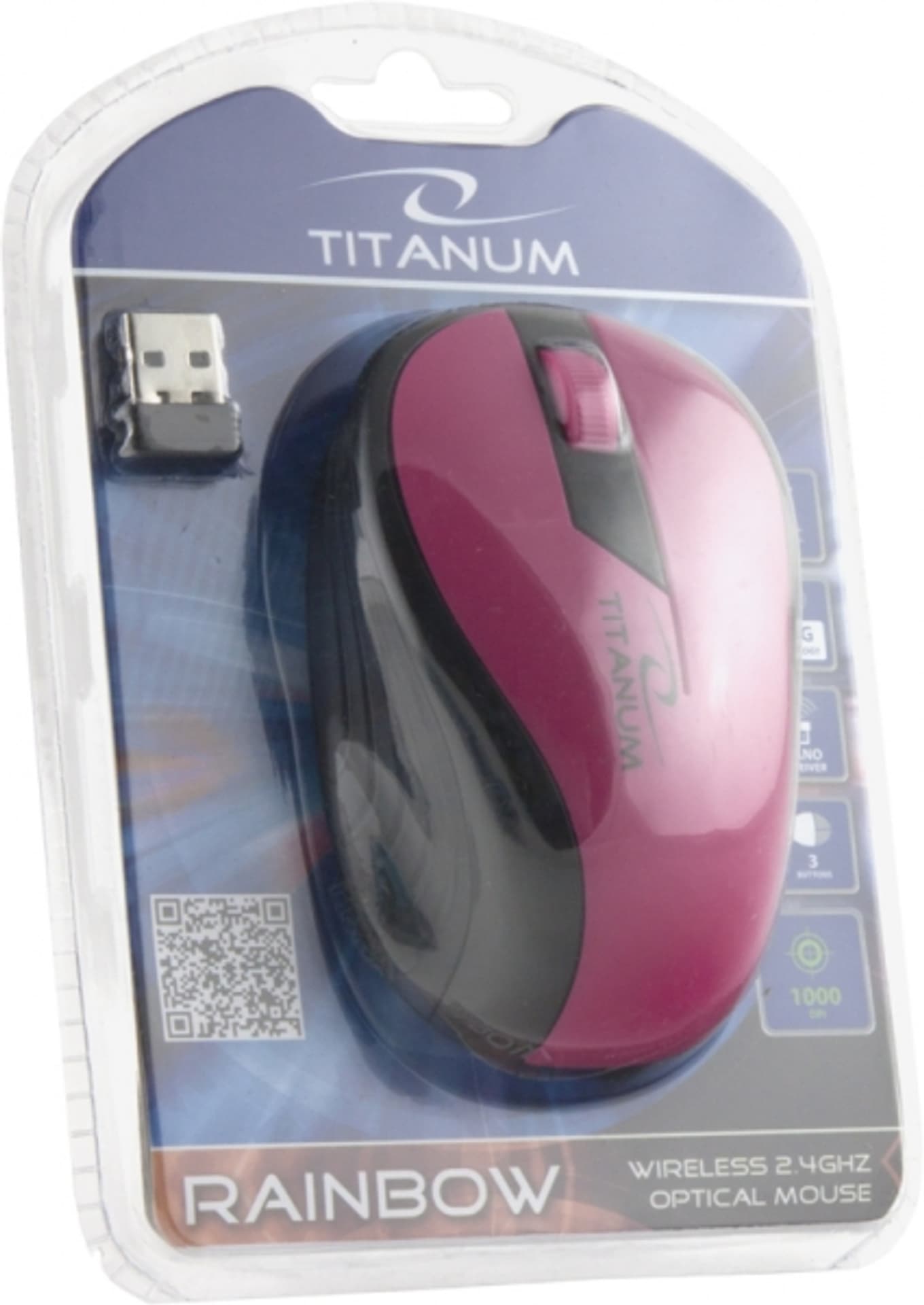 

TM114P Mysz bezprzewodowa 2.4GHz 3D optyczna USB Rainbow różowa