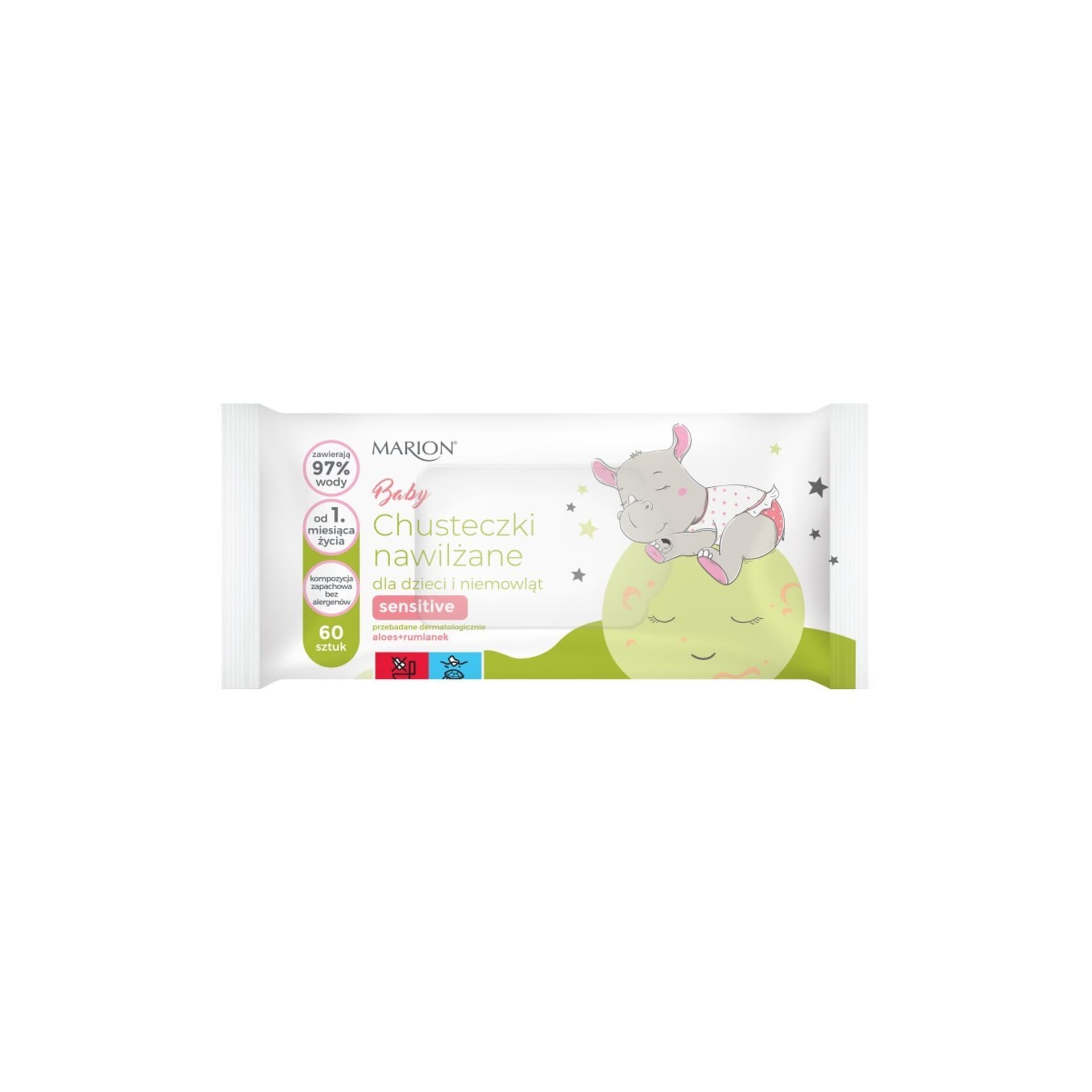 

Marion Baby Chusteczki nawilżane dla dzieci i niemowląt Sensitive - aloes+rumianek 1op.-60szt