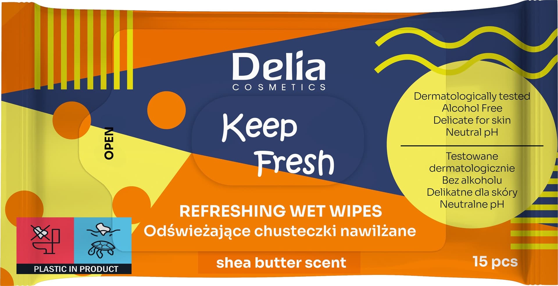 

Delia Cosmetics Keep Fresh Odświeżające Chusteczki nawilżane - Shea Butter 1op.-15szt