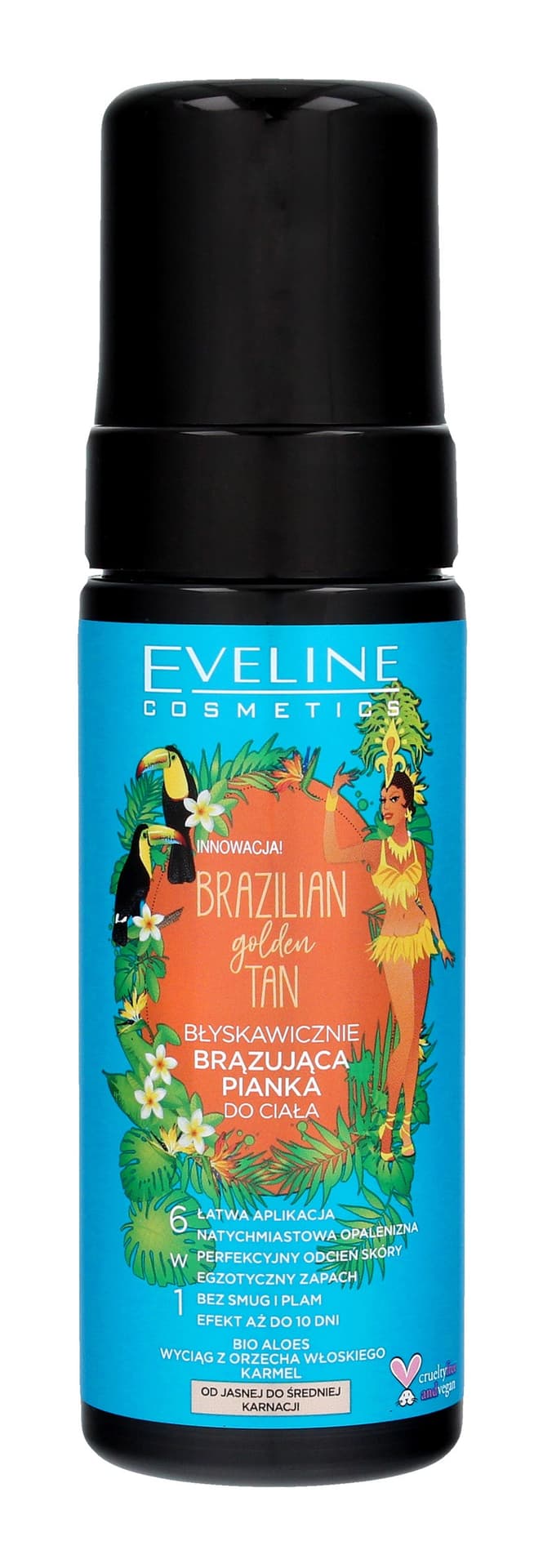 

Eveline Brazilian Body Golden Tan Błyskawicznie Brązująca Pianka do ciała 6w1 - od jasnej do średniej karnacji 150ml