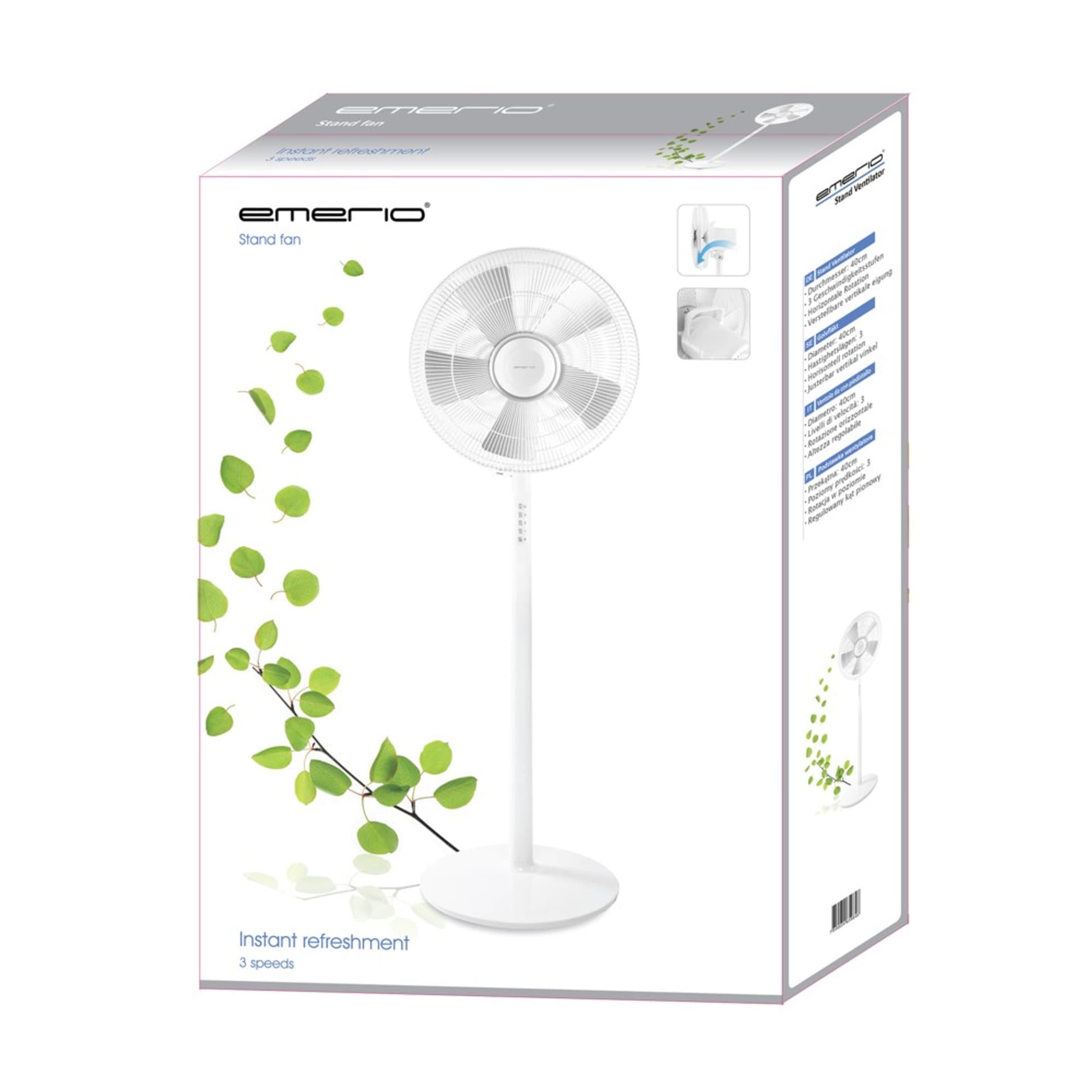 

EMERIO FN-114474 STANDING FAN 40CM, 5 BLADES, 3 SPEED SETTINGS, WHITE