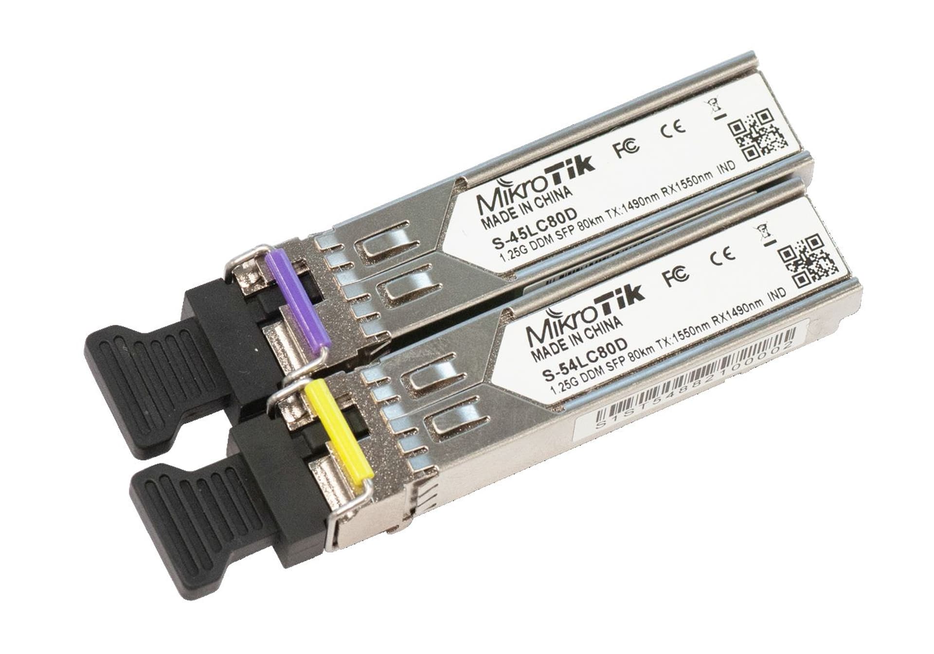 

MIKROTIK S-4554LC80D PAIR OF SFP MODULES (1.25G SM 80KM T1490NM/R1550NM LC) + (1.25G SM 80KM T1550NM/R1490NM LC)