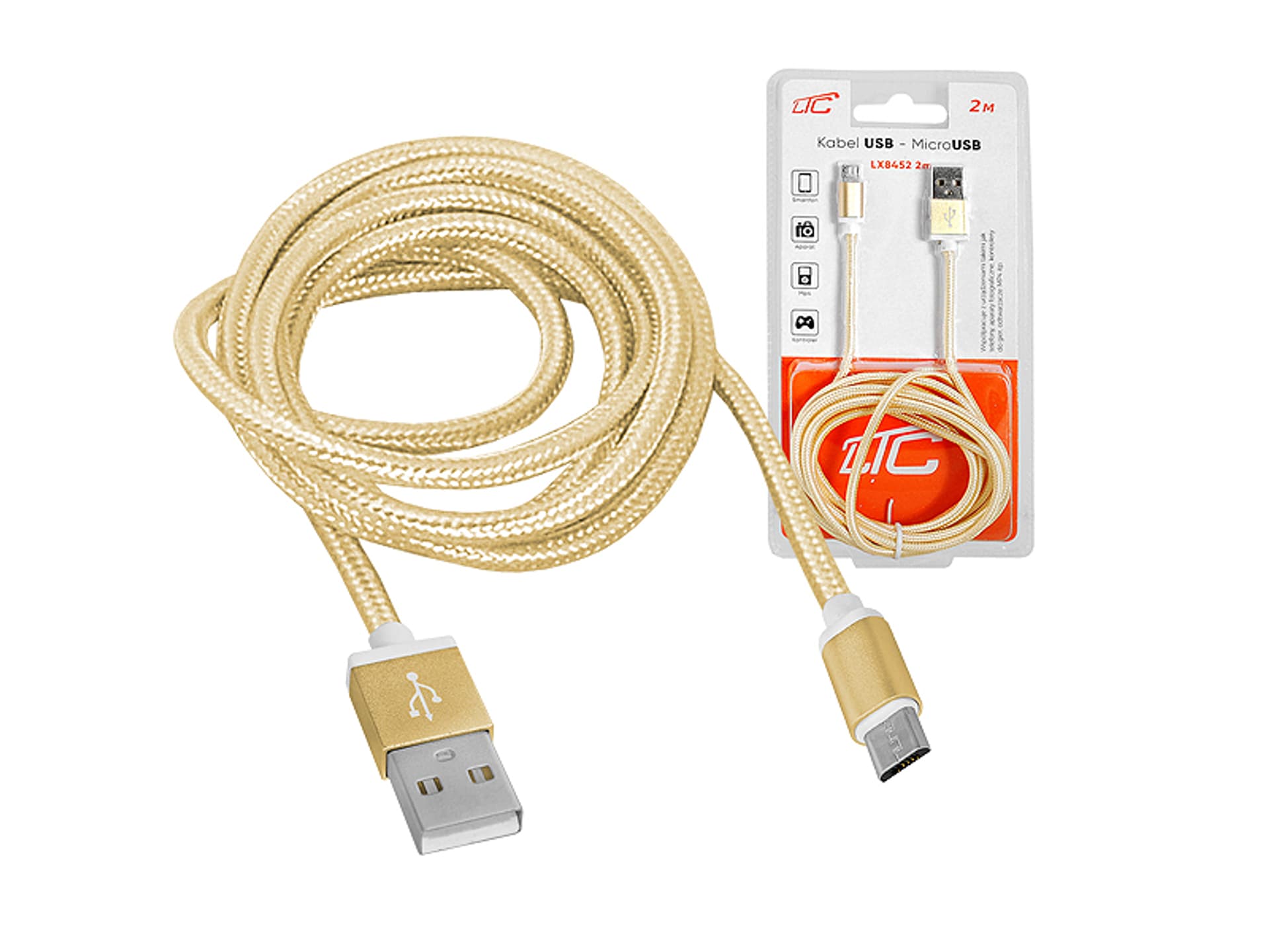 

PS Kabel USB -microUSB 2m, złoty. (1LM)