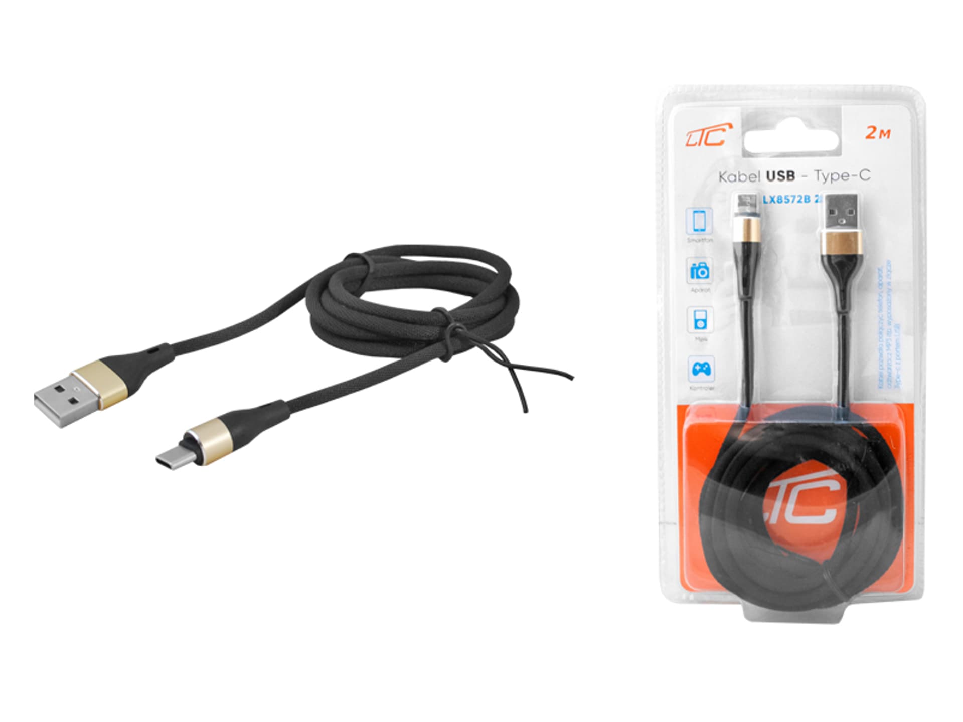 

PS Kabel USB - Type-C 2m czarny. (1LM)