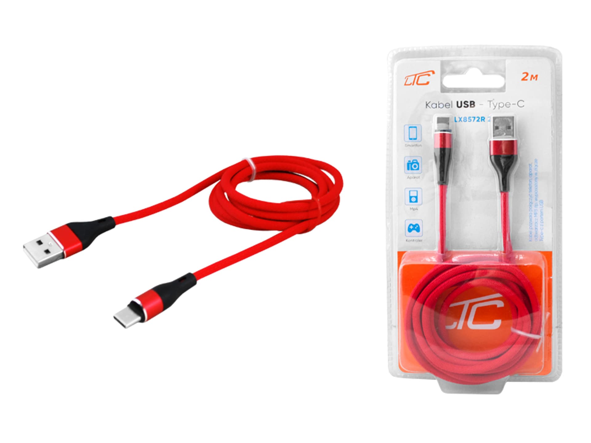 

PS Kabel USB - Type-C 2m czerwony. (1LM)