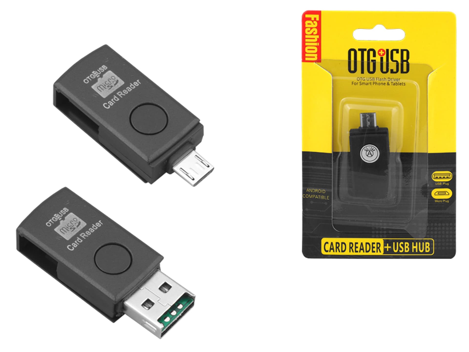 

1 szt. Adapter microUSB wtyk-OTG SD + USB HUB, czarny.