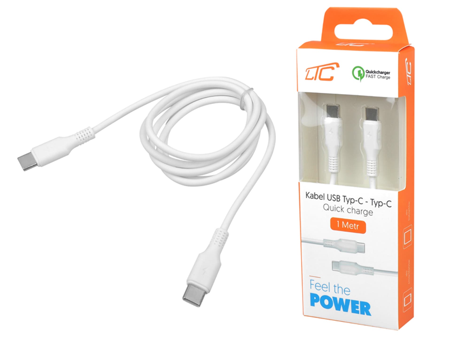 

1 szt. Kabel TypeC - TypeC, 1m, biały, Quick Charge.