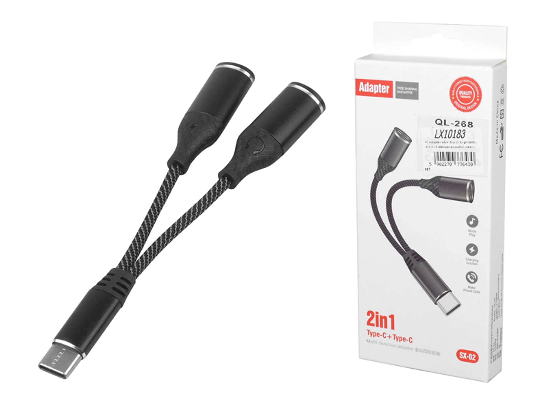 

1 szt. Adapter wtyk typ C-2x gniazdo typ C (ładowanie+audio), czarny.