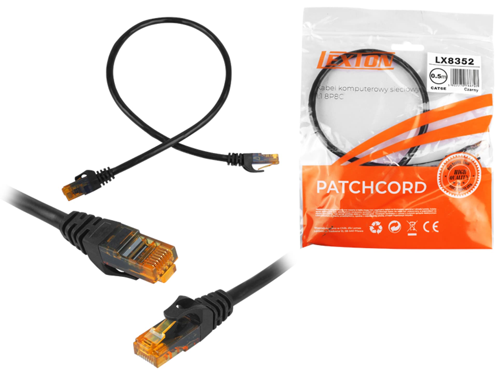 

Kabel komputerowy sieciowy 1:1 8P8C, CAT6E, 0,5 m (patchcord). (1LM)