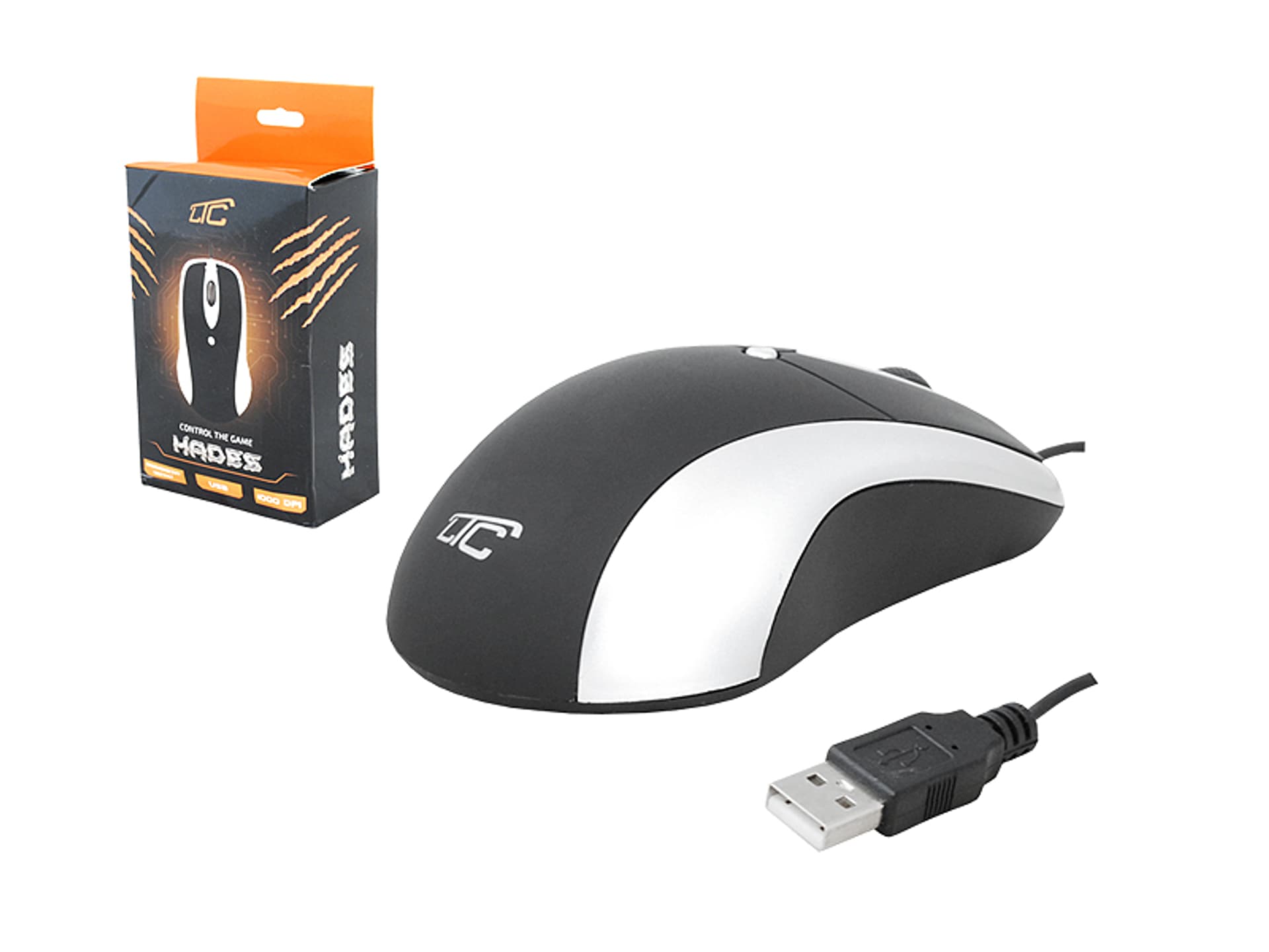 

1 szt. LTC Mysz optyczna przewodowa USB HADES, czarno-srebrna.