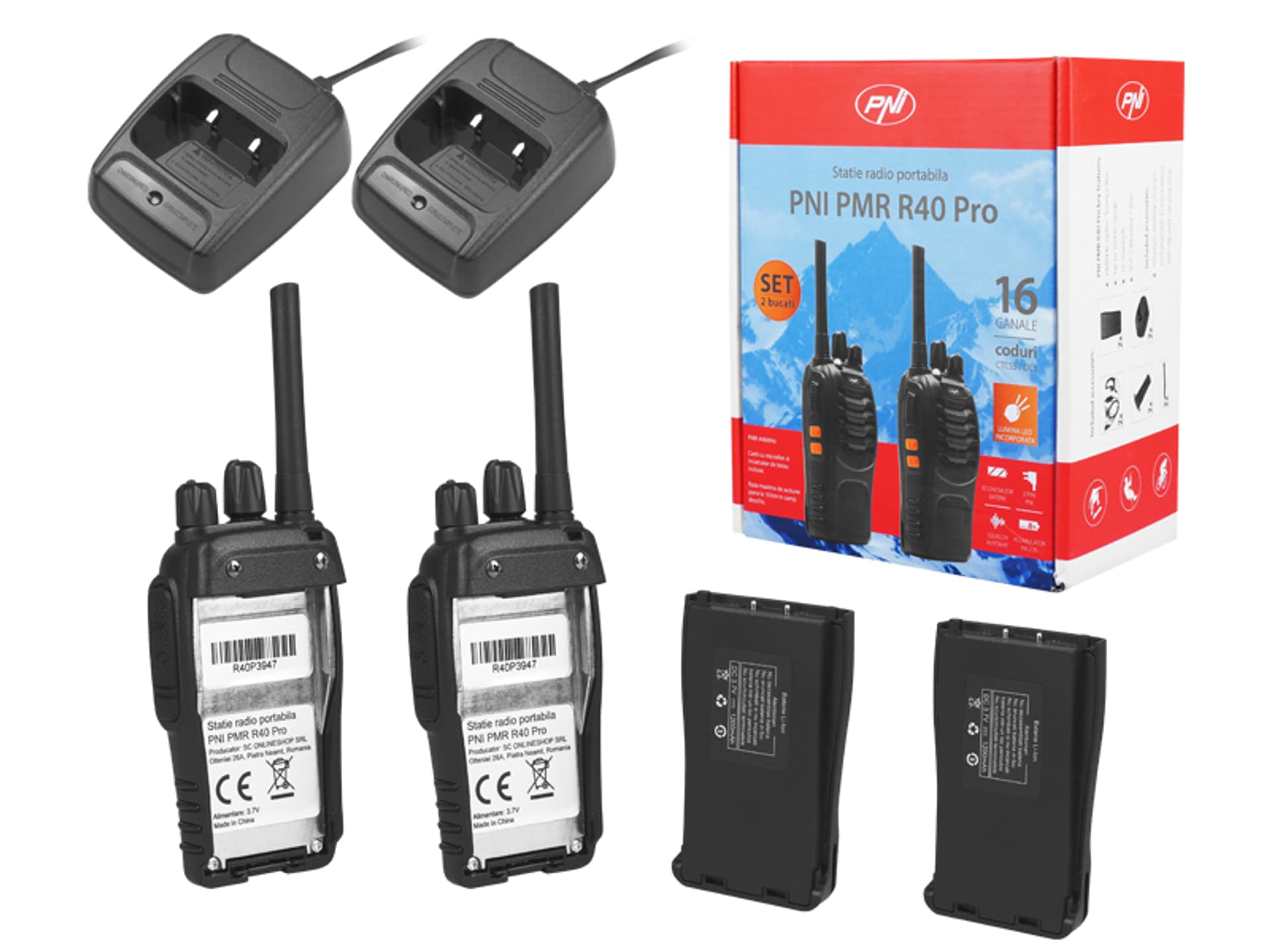 

1 szt. PS Krótkofalówki PNI PMR R40 PRO 0,5 W, 1200 mAh, ASQ, TOT, zestaw 2 szt.