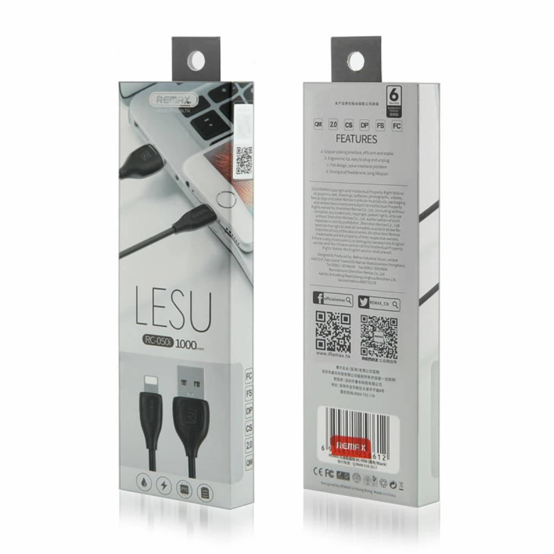 

Kabel 1,2A 1m USB - Lightning Remax Lesu RC-050i czarny