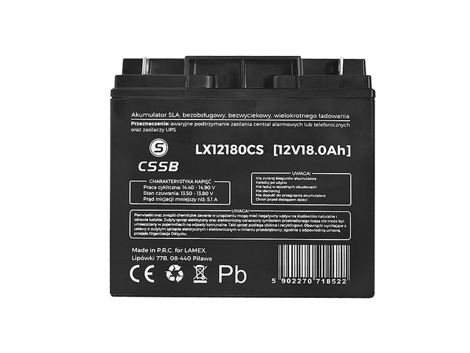 

1 szt. PS Akumulator bezobsługowy SLA 12V 18Ah.