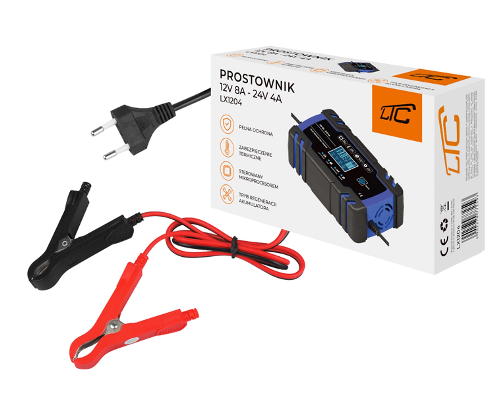 

Prostownik automatyczny, mikroprocesorowy LTC 12 V 8 A - 24 V 4 A, niebieski. (1LM)