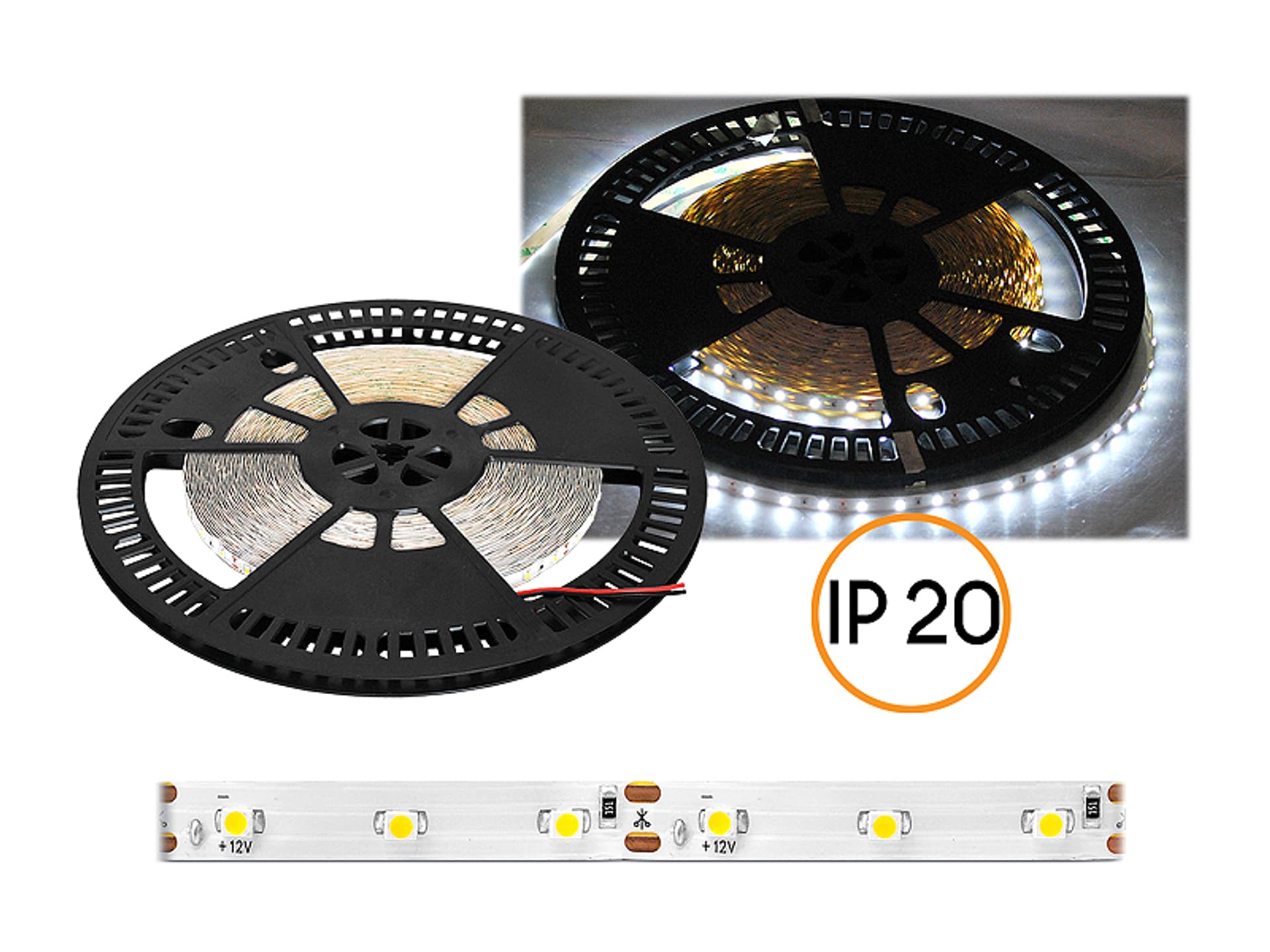 

1 rol. PS Sznur diodowy ECO IP20, światło ciepłe białe, 60diod/m, 25m, białe podłoże, SMD2835.