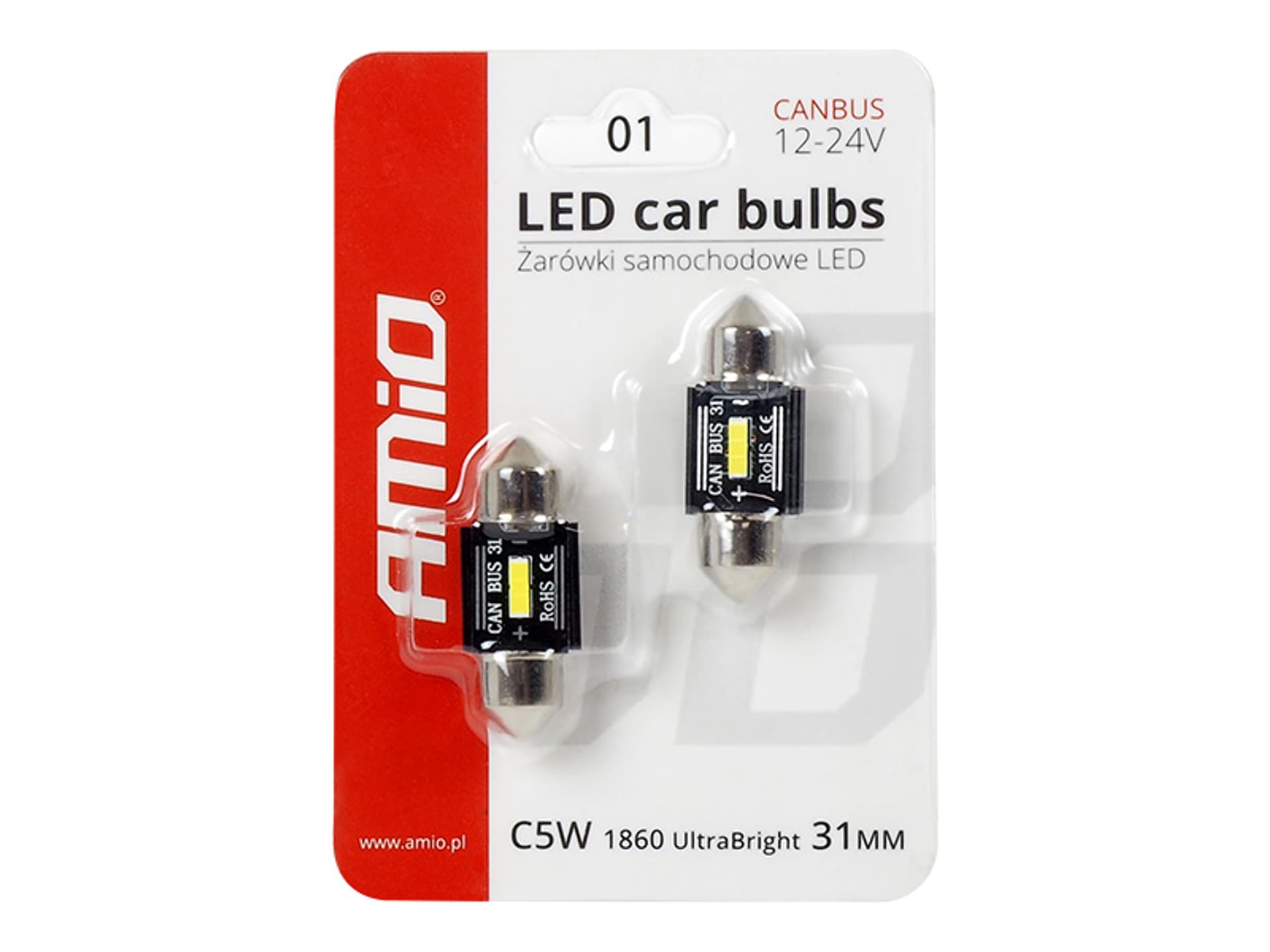 

Żarówki LED CANBUS 1 x SMD, Amio UltraBright 1860, Festoon 31 mm White, 12 V/24 V. (1LM)