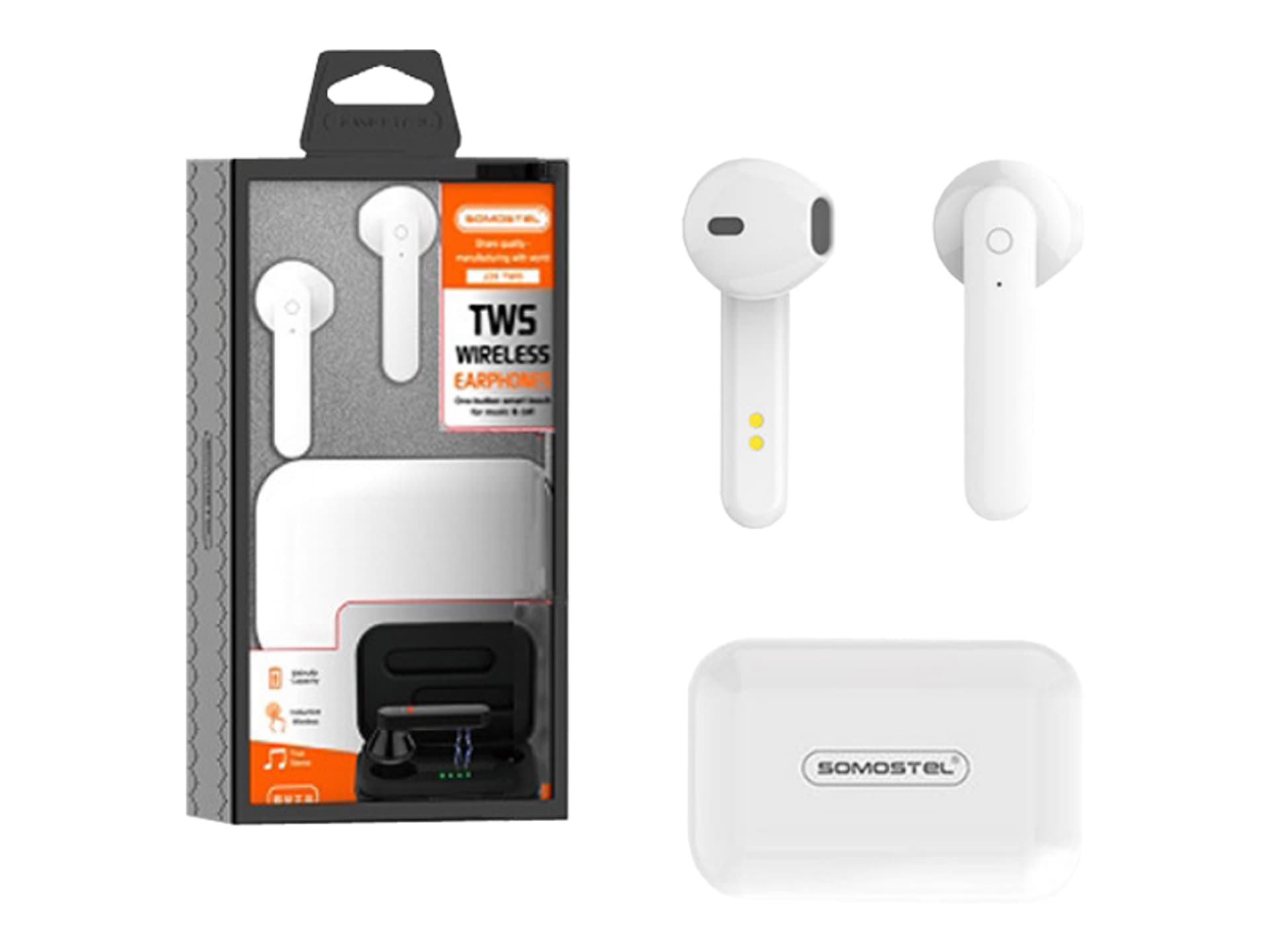 

Słuchawki douszne Bluetooth Somostel Earbuds TWS J28 + etui ładujące, białe. (1LM)