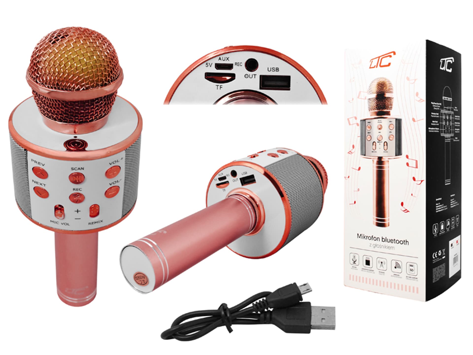 

Mikrofon bluetooth LTC z wbudowanym głośnikiem, RÓŻOWE ZŁOTO. (1LM)