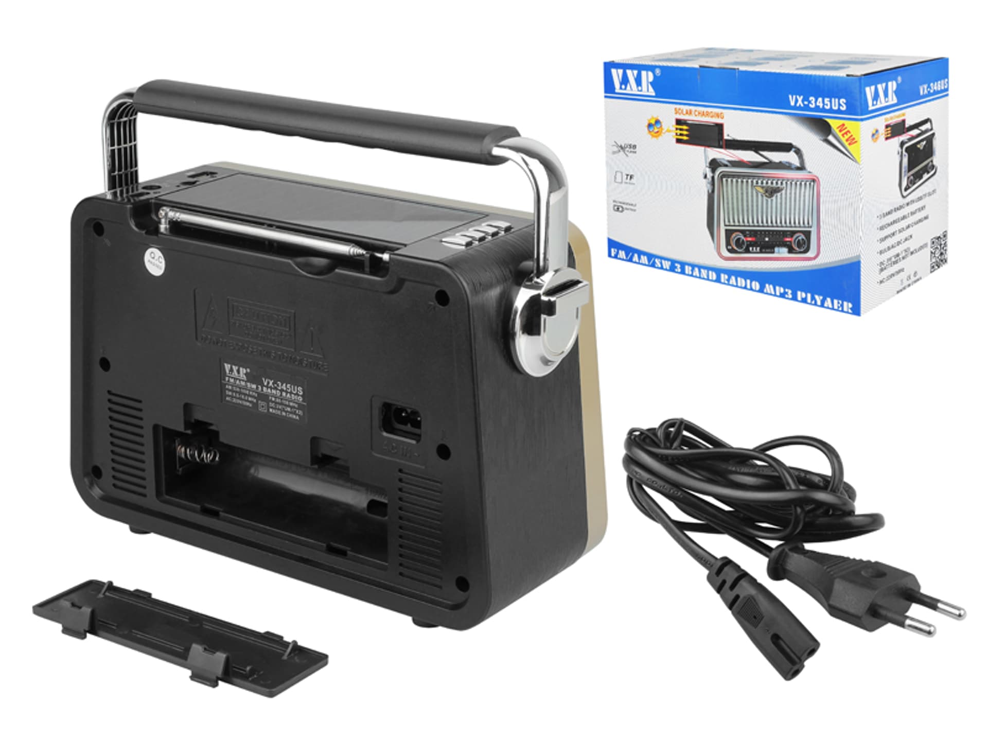 

Radio przenośne FM/USB/SD/AUX/solar Retro akumulator złote (1LM)