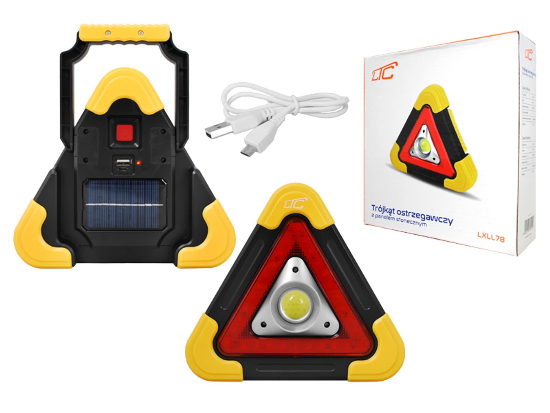 

1 szt. PS Trójkąt ostrzegawczy solarny LTC LED COB + Power bank 1200mAh, ład.USB 5V.