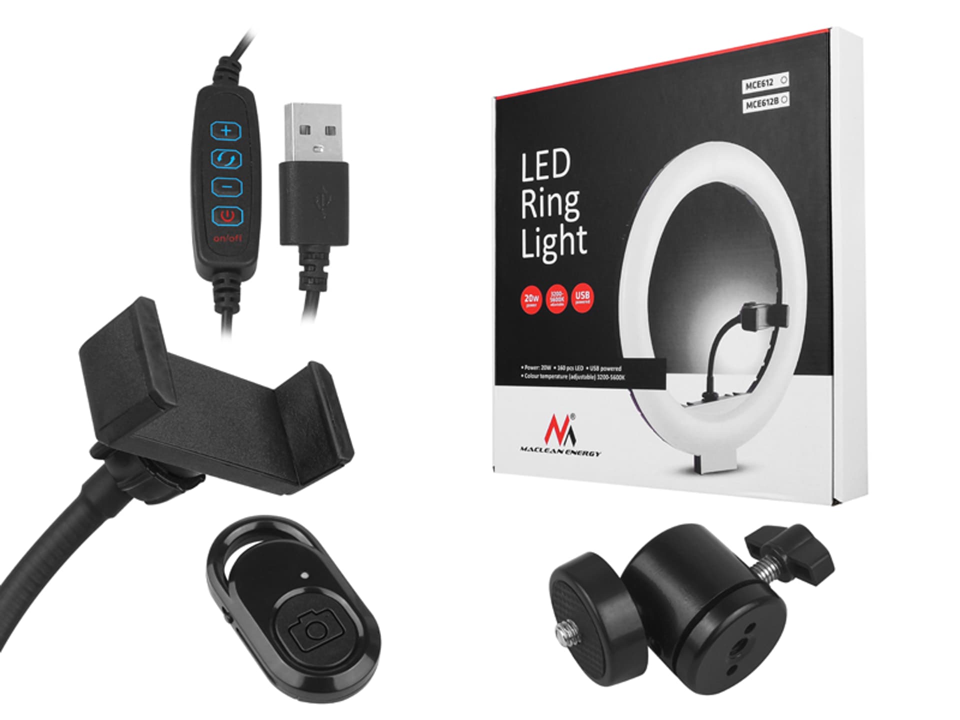 

PS Lampa pierścieniowa 12" LED 20 W + BT MCE612B. (1LM)