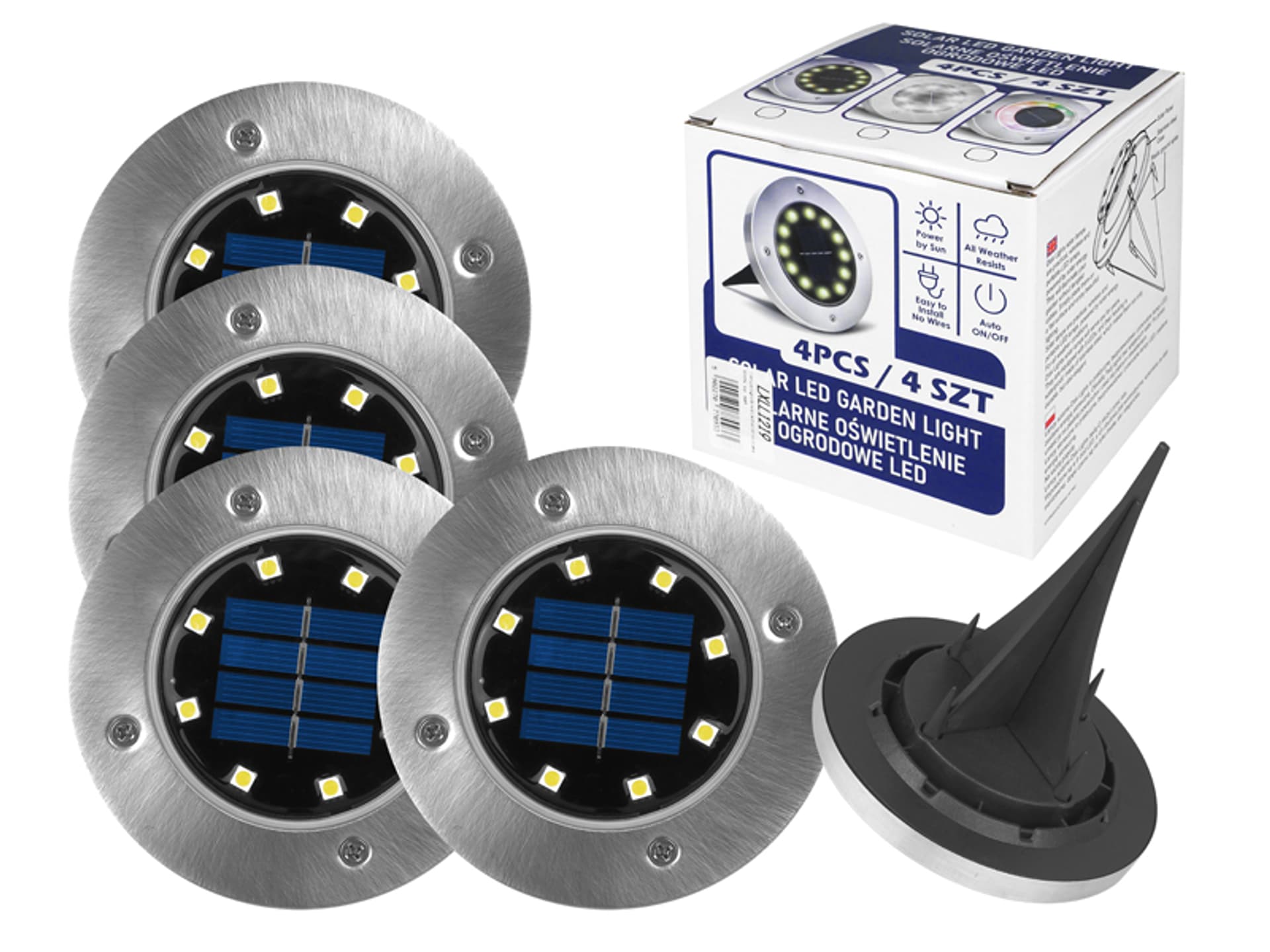 

Lampa ogrodowa LED solarna, biała, 5000 K, kpl. 4szt. (1LM)
