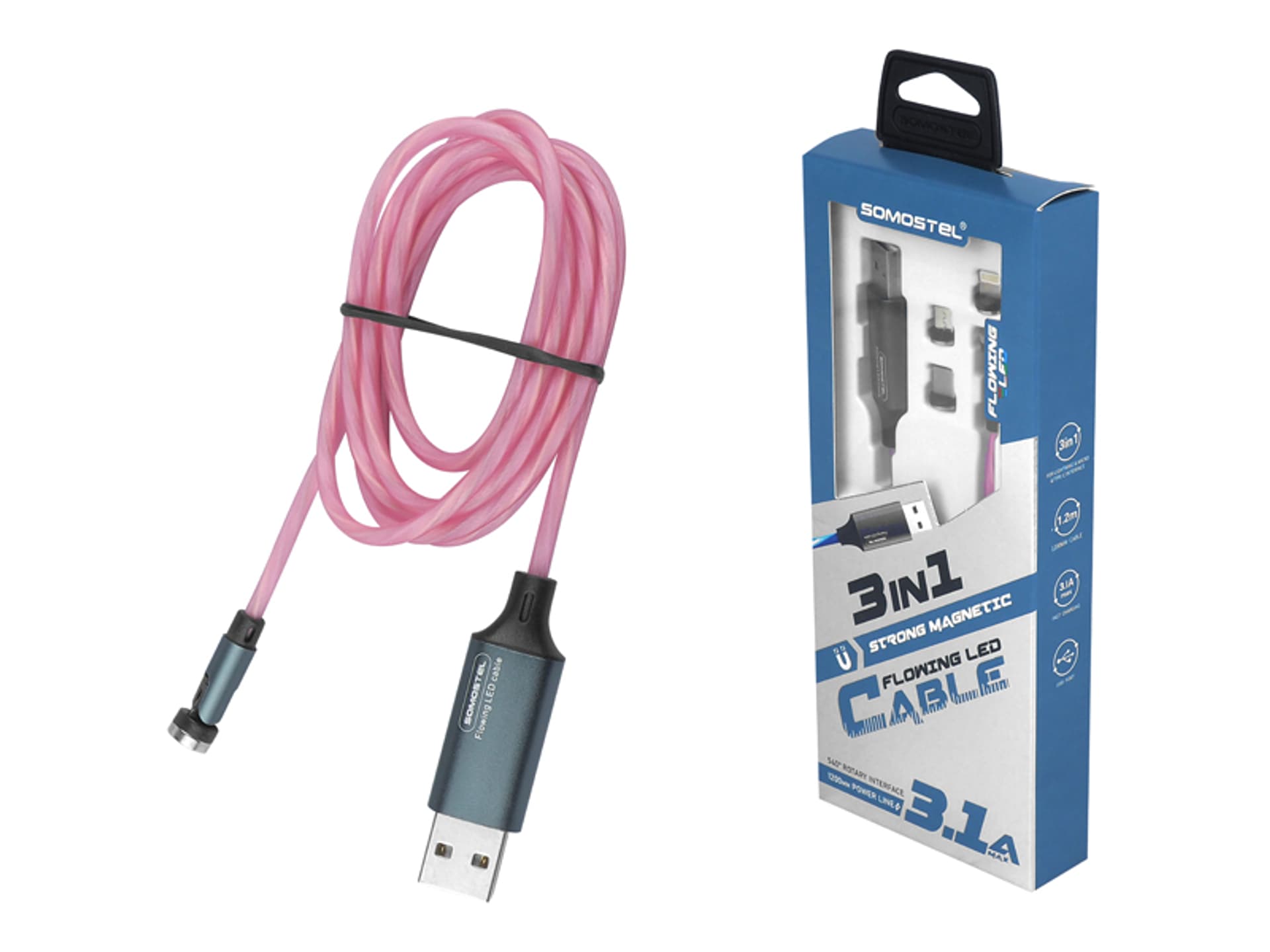 

1 szt. KABEL USB 3W1 3.1A, SOMOSTEL MAGNETIC LED RED, QUICK CHARGER QC, 1.2M, POWERLINE SMS-BY04.
