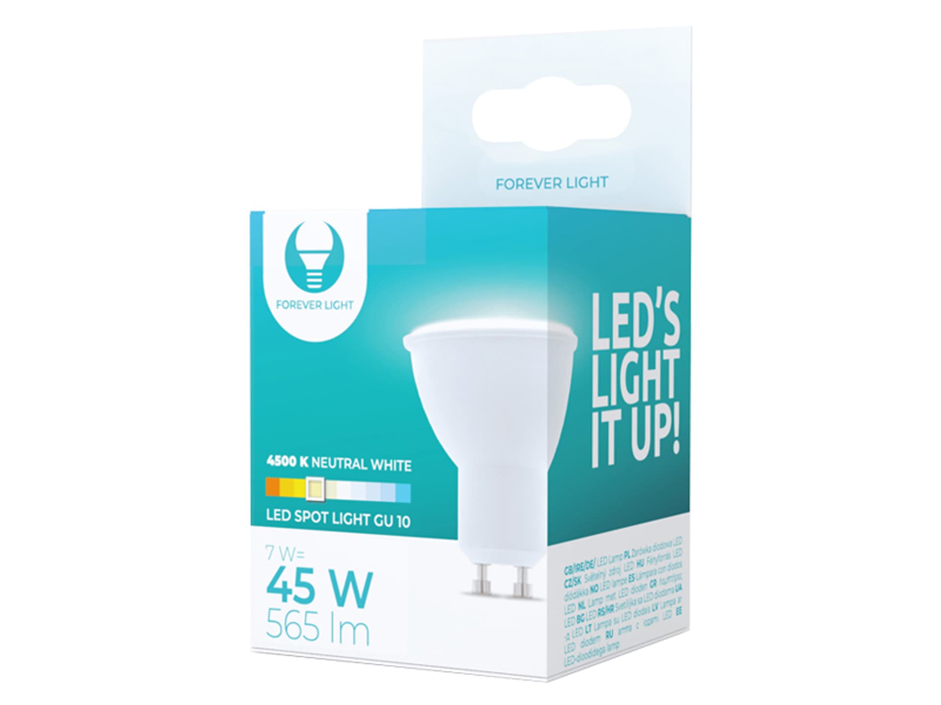 

1 szt. Żarówka LED GU10, 7 W, 230 V, 4500K, 565 lm, Forever Light.