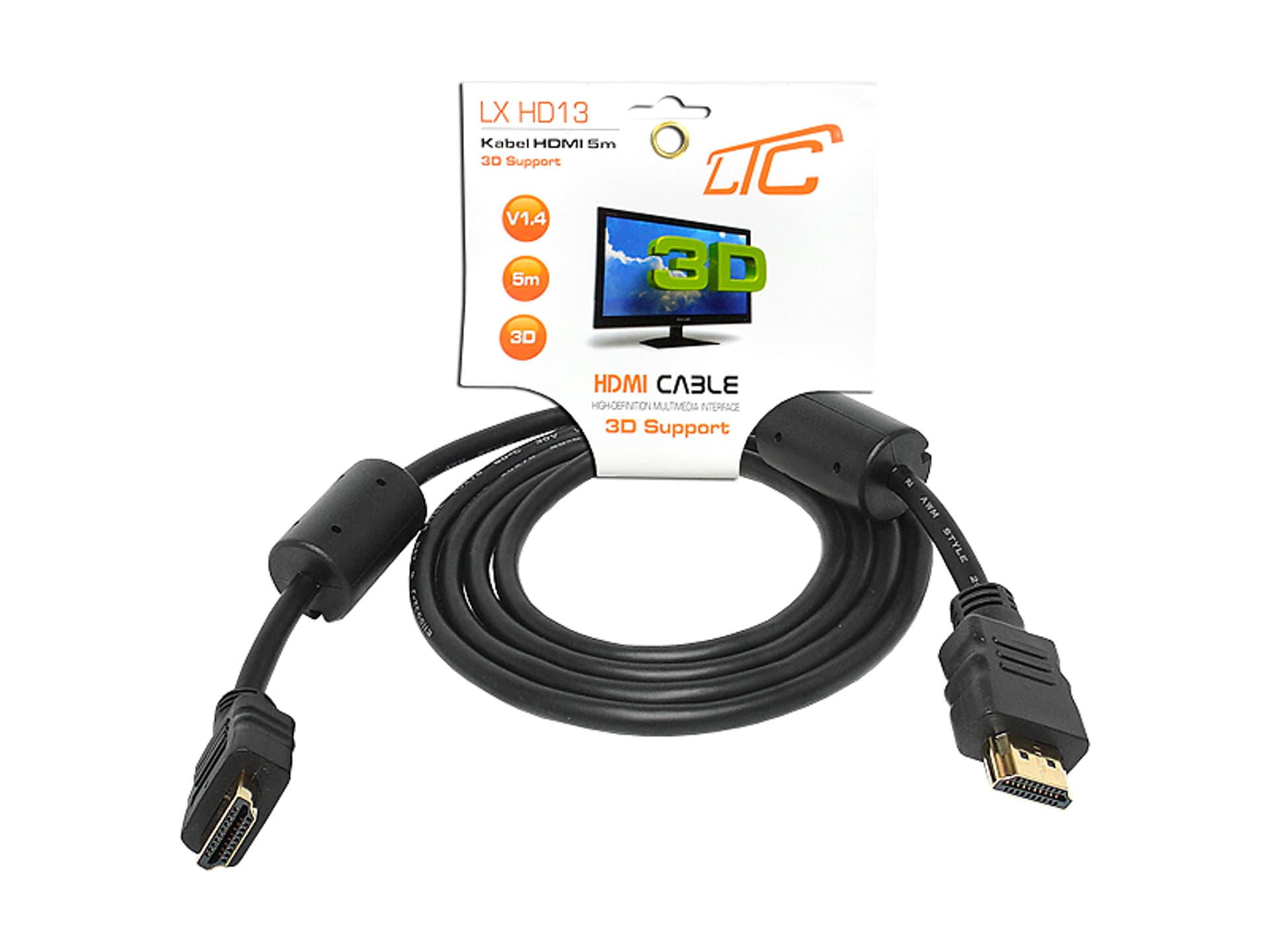 

1 szt. PS Kabel HDMI-HDMI złoty 19Pin + filtr, 5m Cu HQ
