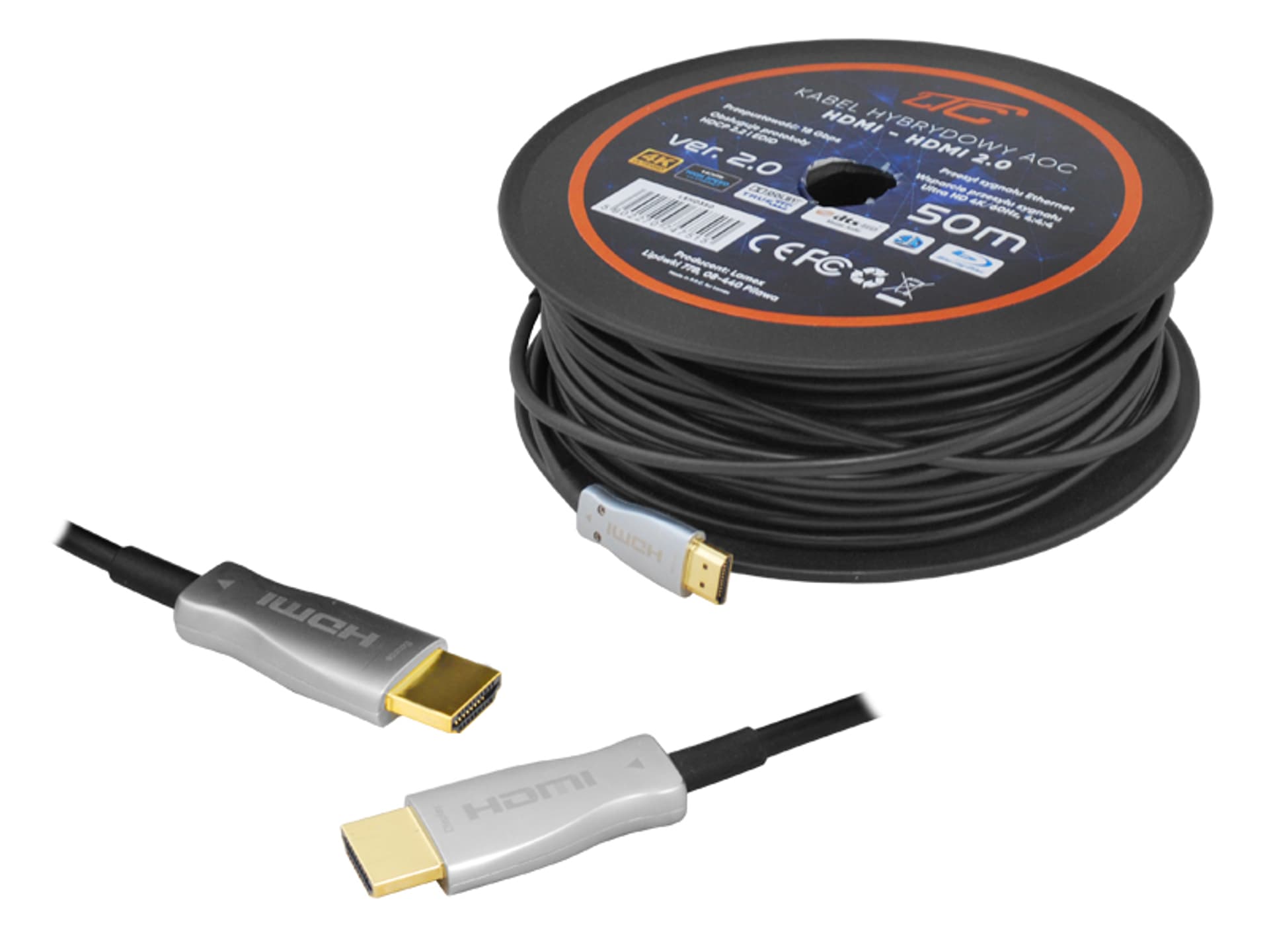 

1 szt. Kabel HDMI-HDMI OPTYCZNY 50m, 2.0V, 4K 60HZ, złote wtyki.