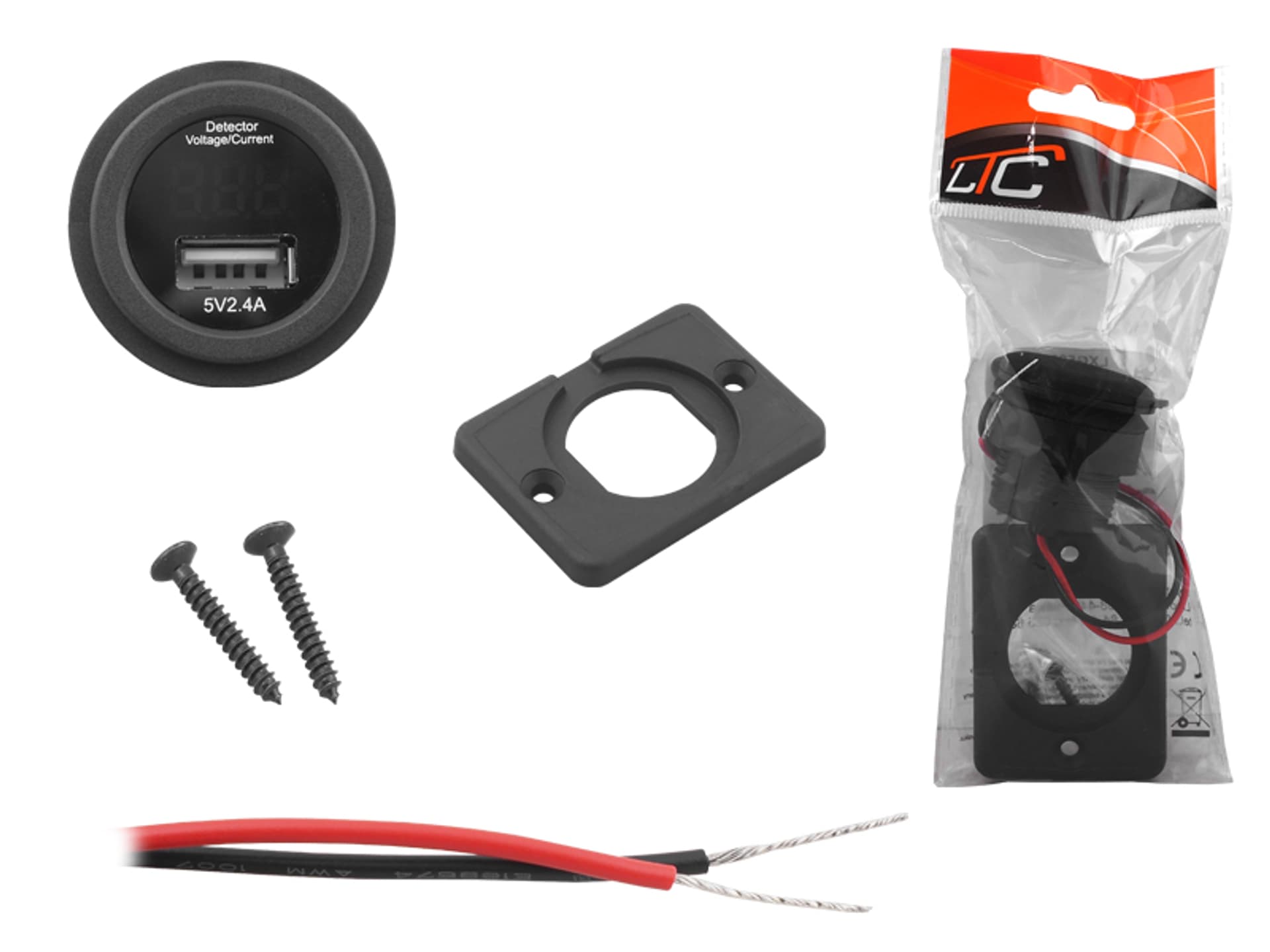 

Ładowarka samochodowa uniwersalna do montażu z miernikiem V/A USB 12/24V 5V/2,4A. (1LM)