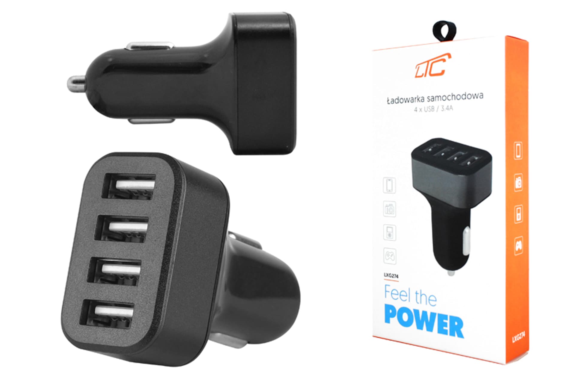 

PS Ładowarka samochodowa 4xUSB 3.4A. (1LM)