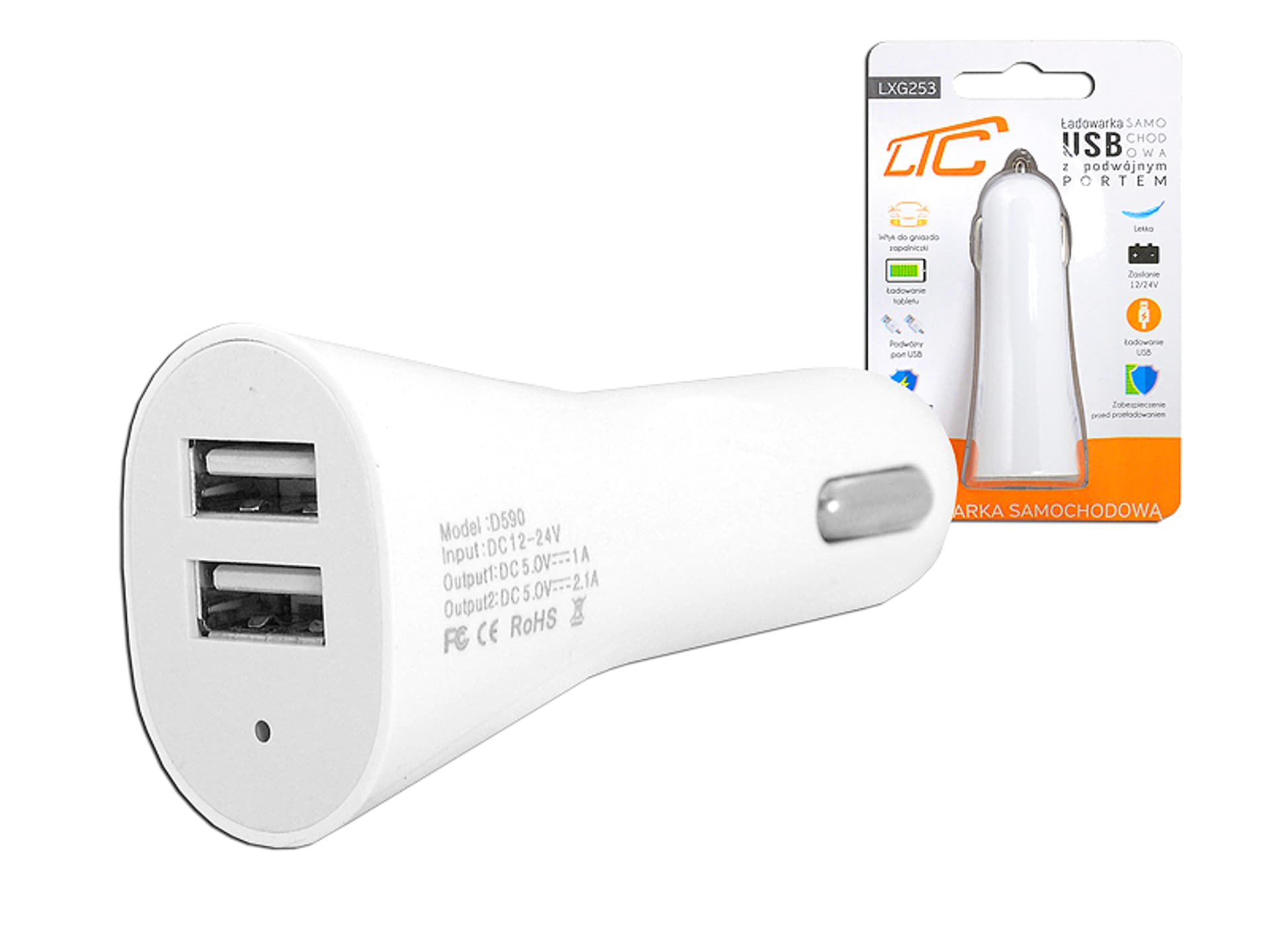 

Ładowarka samochodowa dual USB 3,1A LXG253