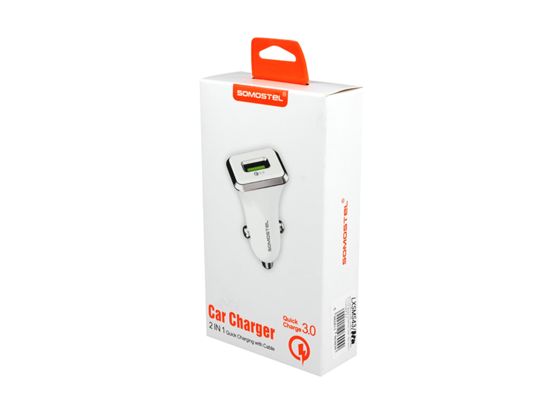 

1 szt. Ładowarka sam. SOMOSTEL 3A + kabel IPHONE biała 3100mAh SMS-A43 QUICK CHARGER 3.0