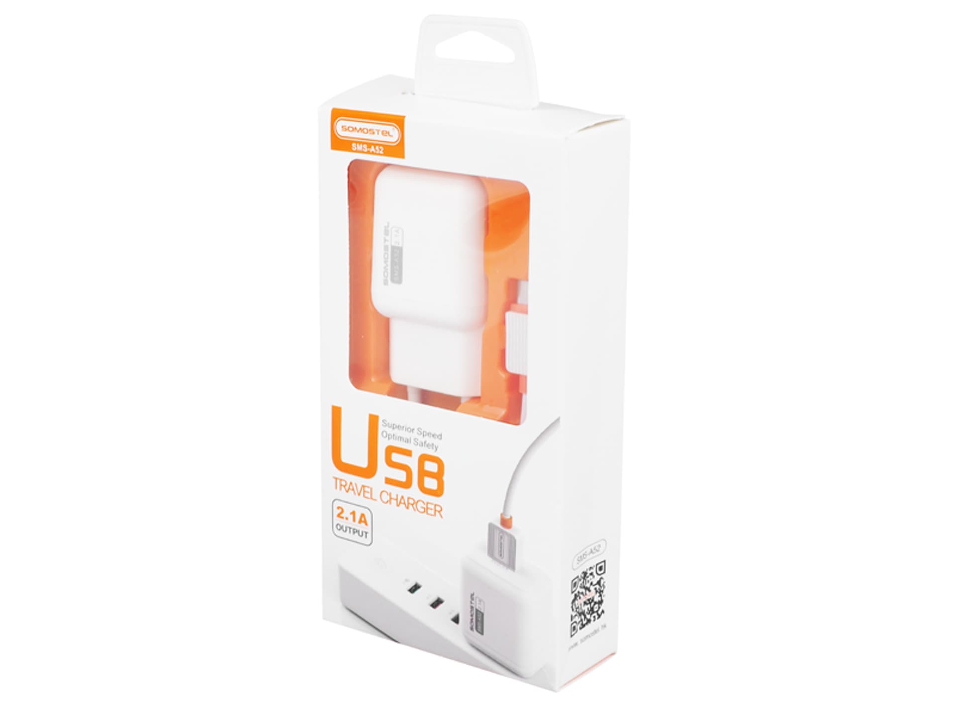 

1 szt. Ładowarka sieciowa SOMOSTEL 2A+KABEL TYP-C biała 2100mAh SMS-A52