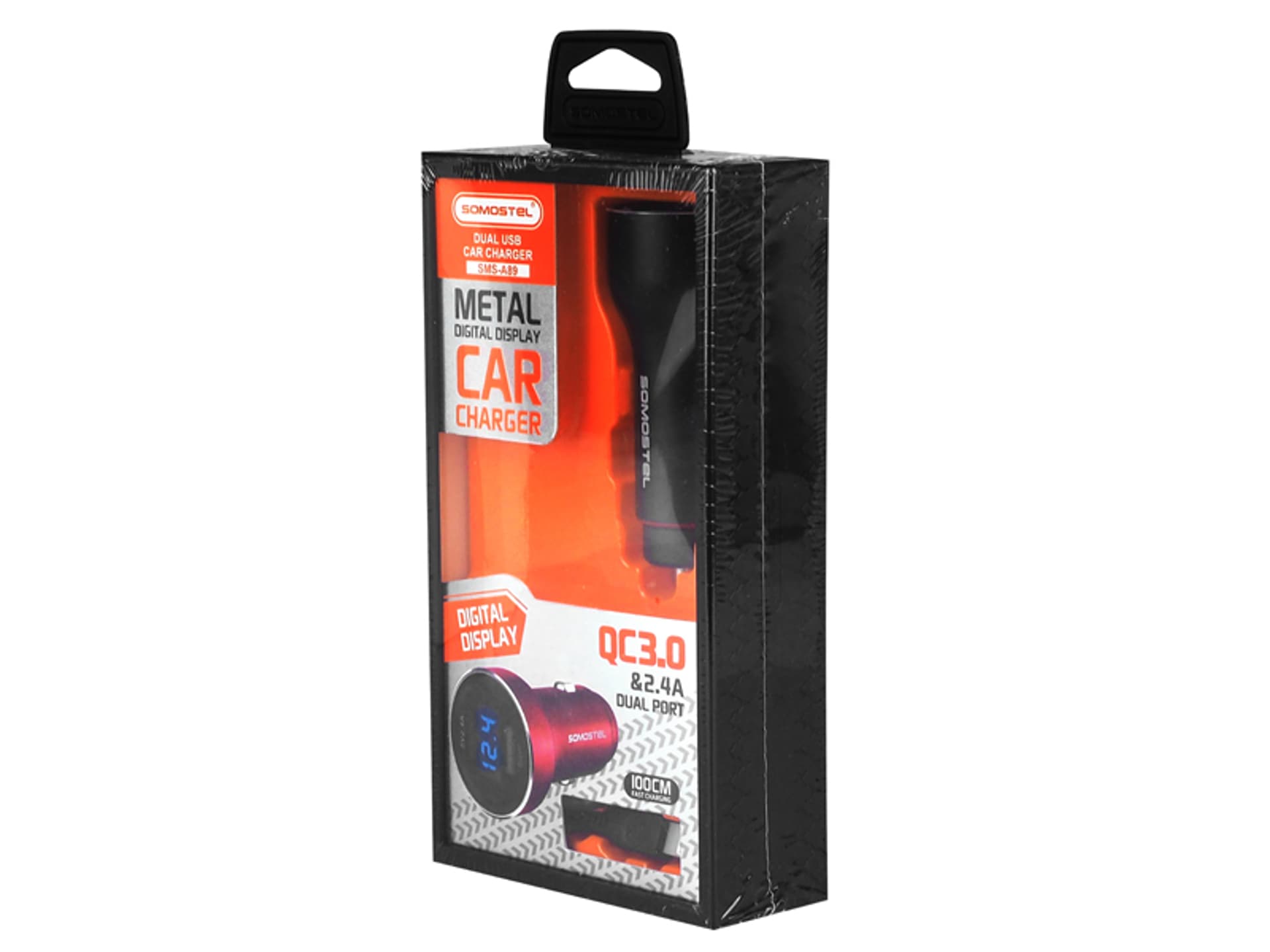 

1 szt. ŁADOWARKA SAMOCHODOWA SOMOSTEL 5A/30W, 2xUSB + MIERNIK, KABEL IPHONE CZARNA, SMS-A89, QUICK CHARGER 3.0.