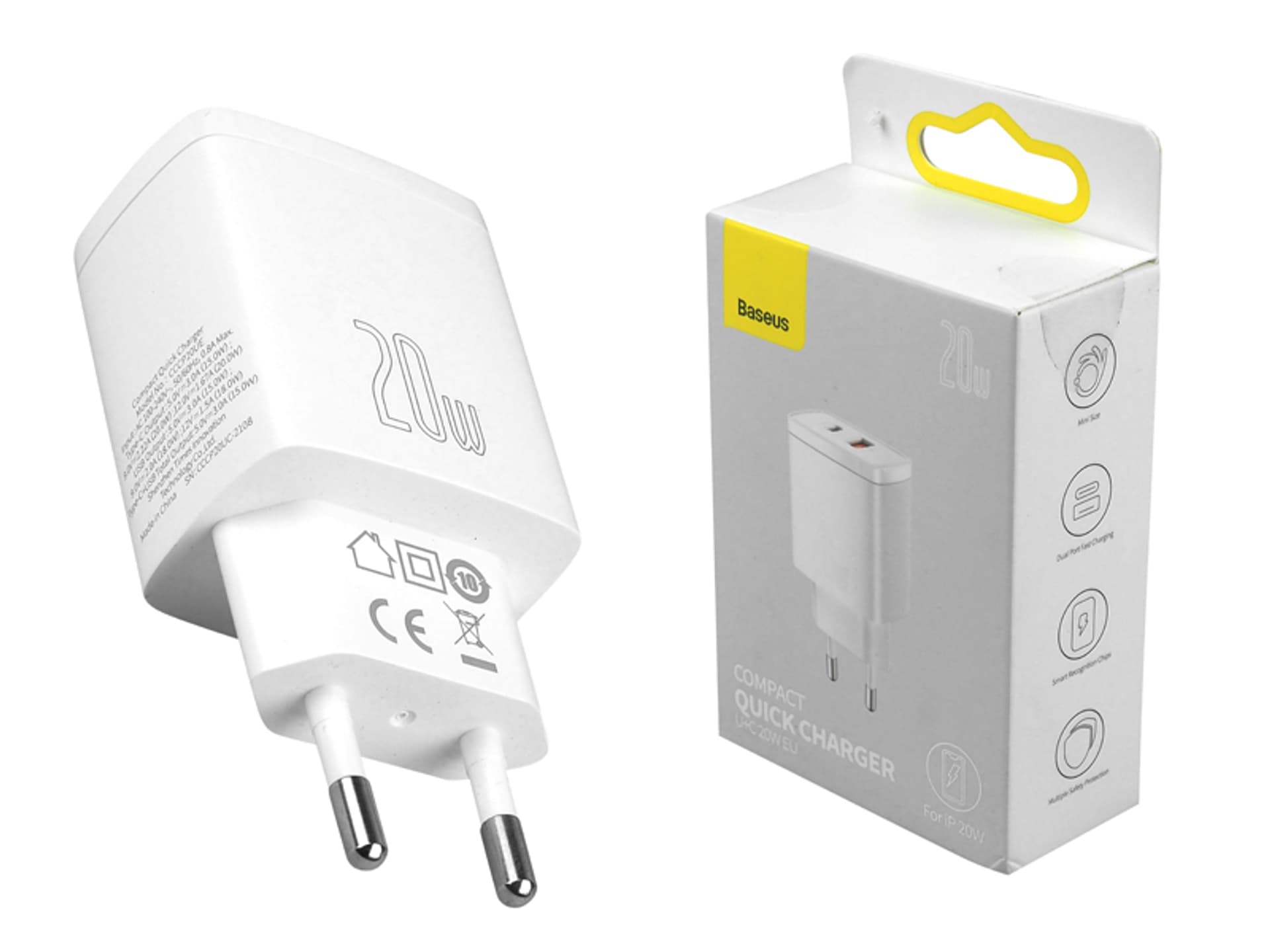 

PS Ładowarka sieciowa Baseus Compact Quick Charger USB + USB-C QC 3.0 PD 3.0, 20W, biała. (1LM)