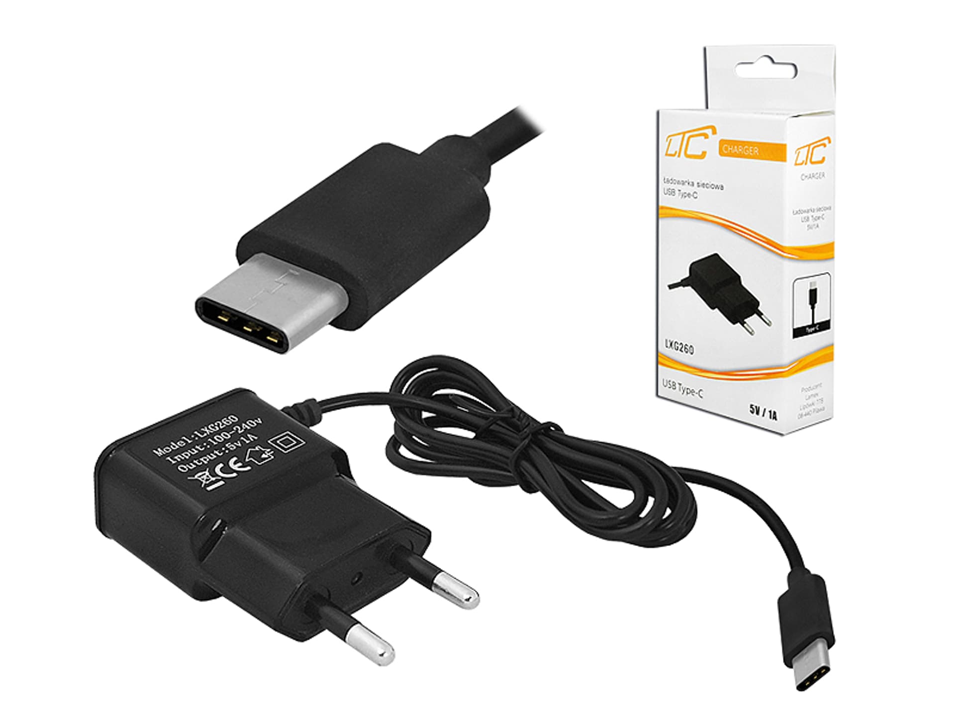 

1 szt. PS Ładowarka sieciowa wtyk USB type-C, 1A.