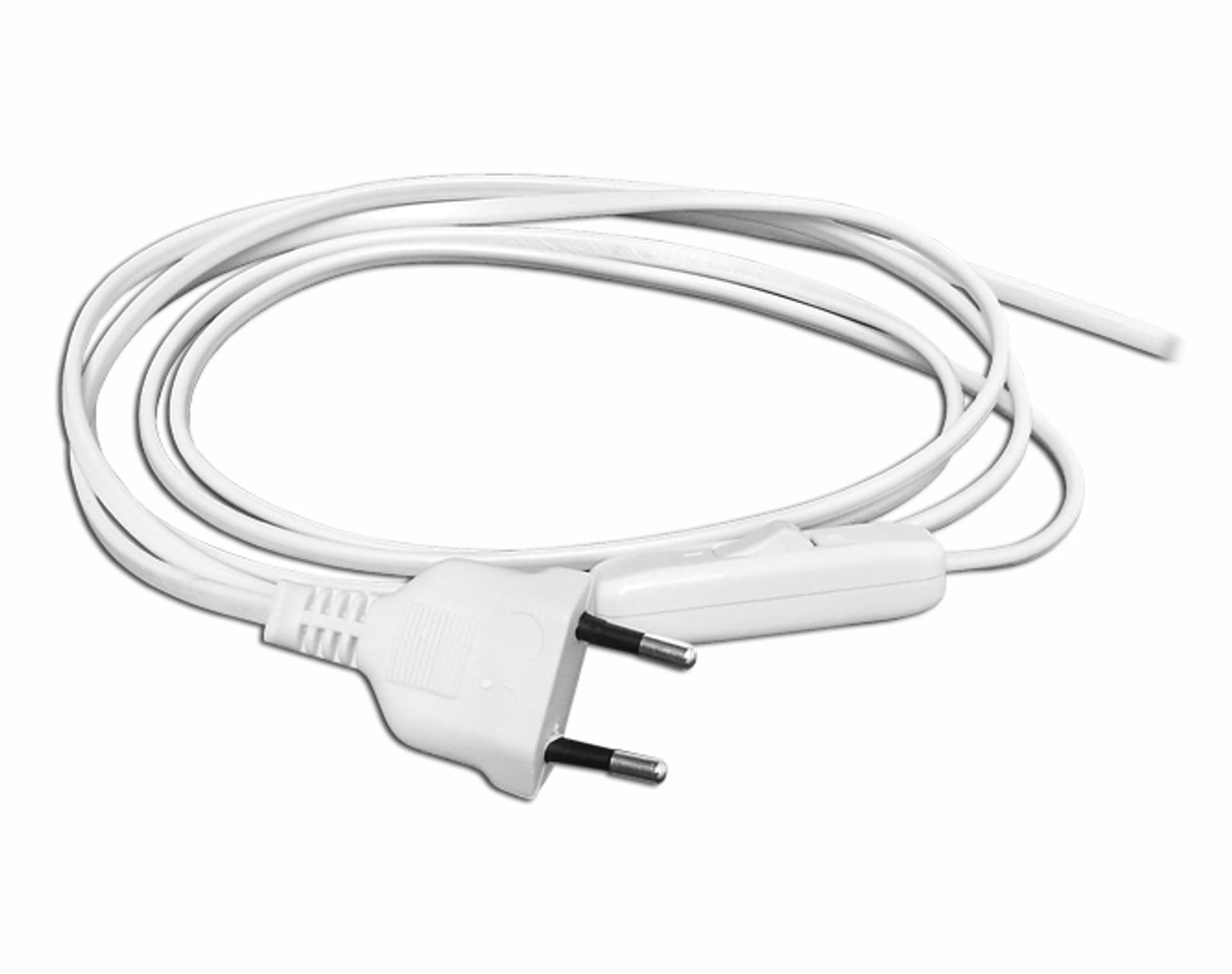

5 szt. Kabel zasilający sieciowy PL z wyłącznikiem 1.5m biały, bez końcówki.