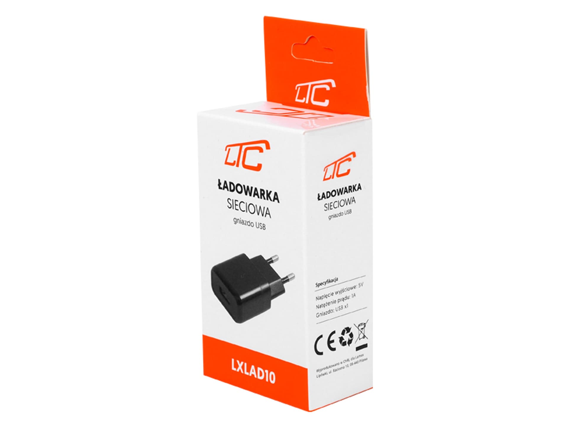 

1 szt. Ładowarka sieciowa LTC USB 5 V/1 A, czarna, box.