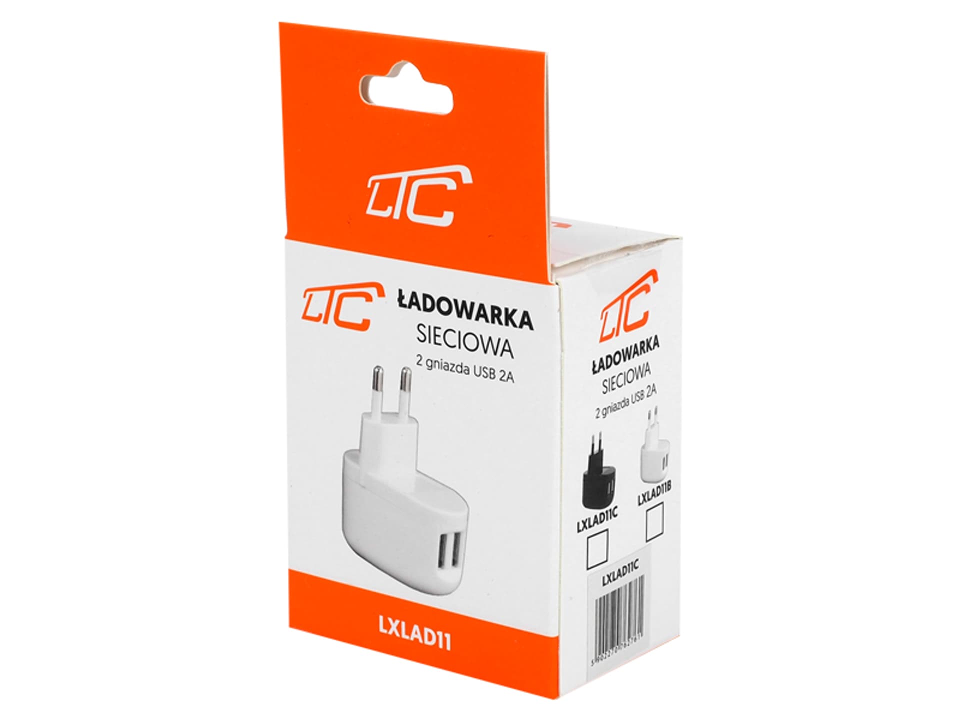 

1 szt. Ładowarka sieciowa LTC, 5 V/2 A, 2 x USB, biała, box.