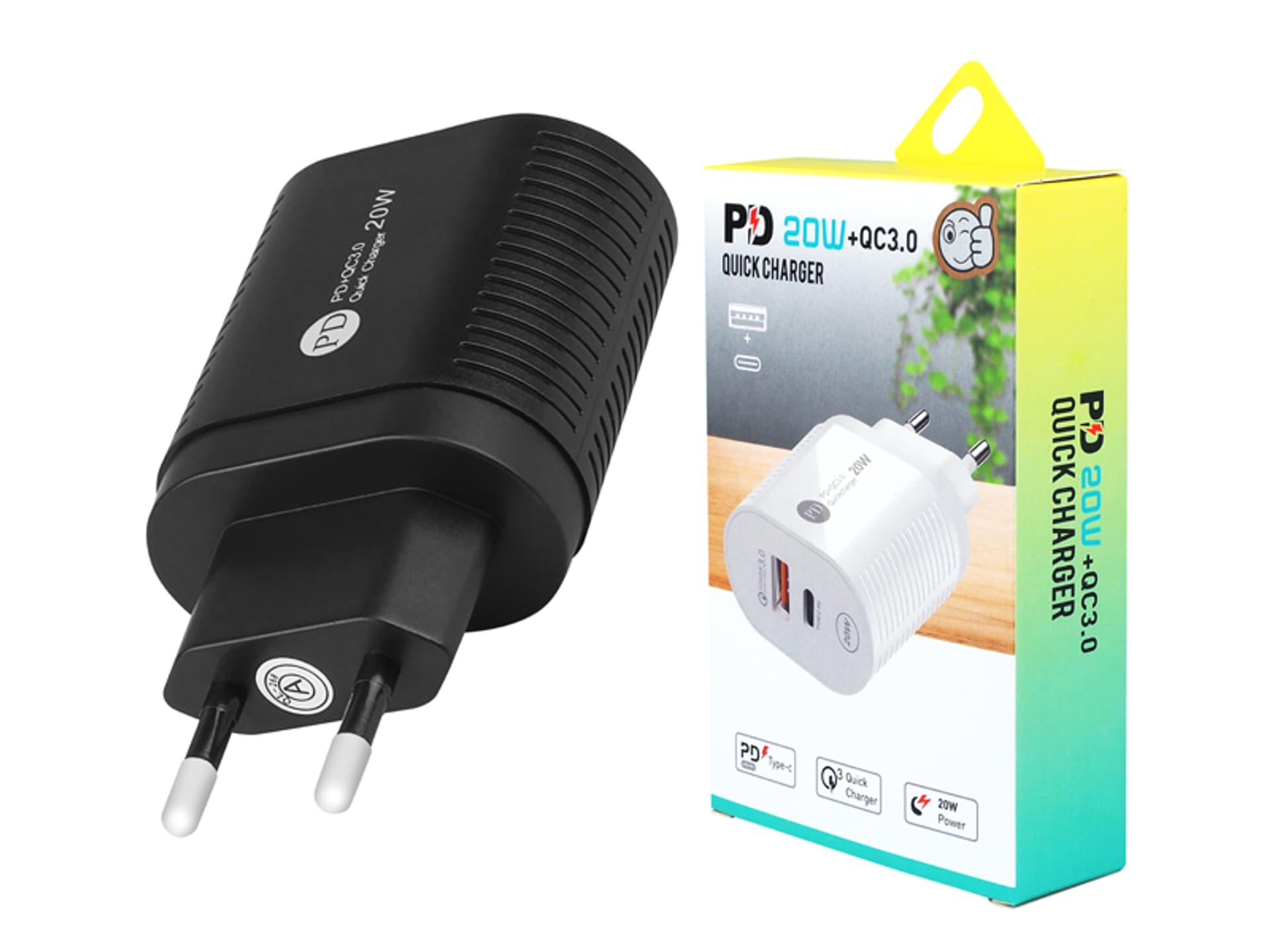 

1 szt. Ładowarka sieciowa USB + gniazdo typu C, QUICK CHARGER QC 3.0, 20W, czarna.