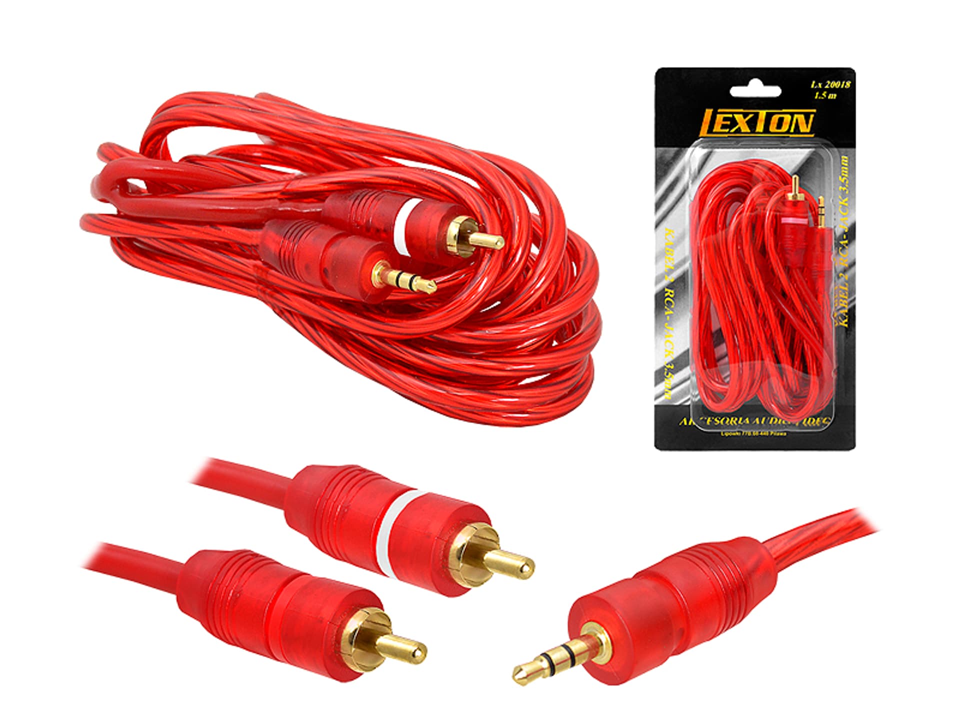 

Kabel Jack 3.5 - 2 wtyki RCA, 1.5m, HQ, czerwony, blister. (1LM)