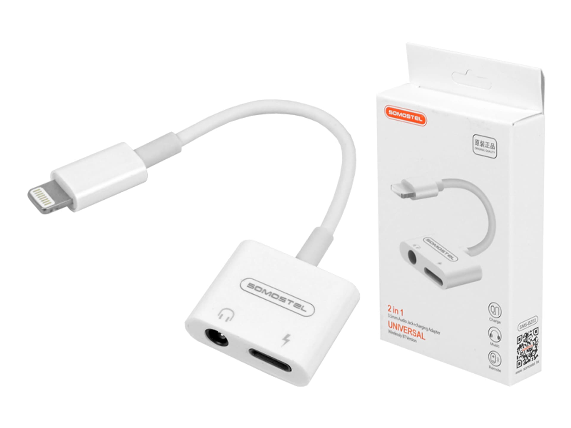 

1 szt. Adapter HF Somostel SMS-BZ03, iPhone, audio Jack, biały